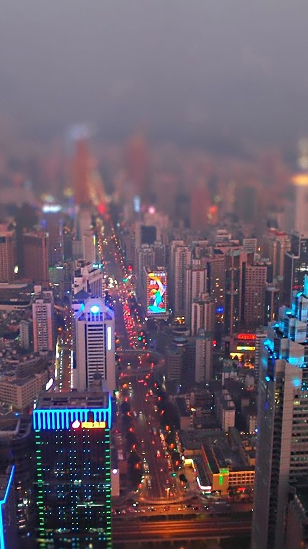Città, Tilt-shift, Grattacieli, Nebbia, Full HD, schermata di blocco del cellulare