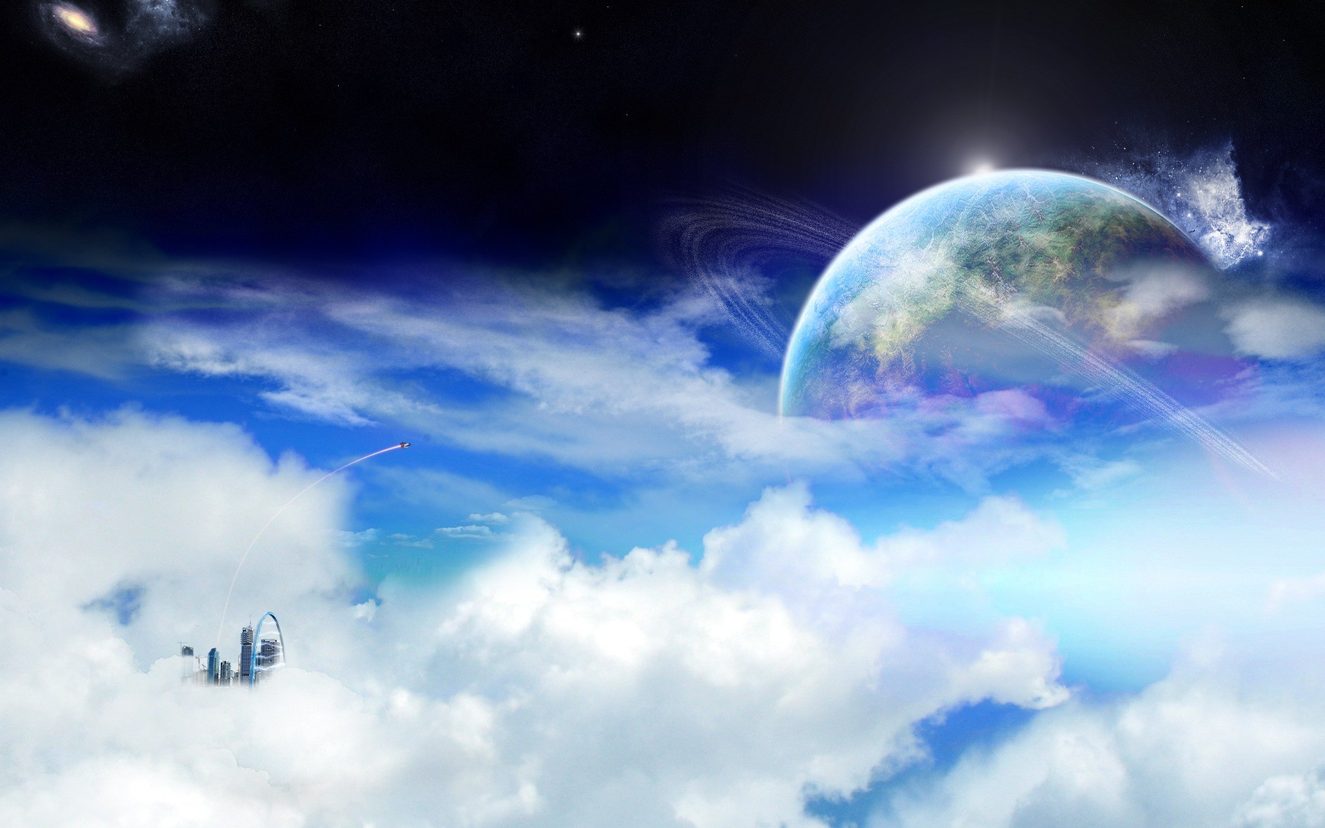 Pianeta, Spazio, Nuvole, Fantascienza, Cielo blu, 1920x1200, sfondo MacBook Pro