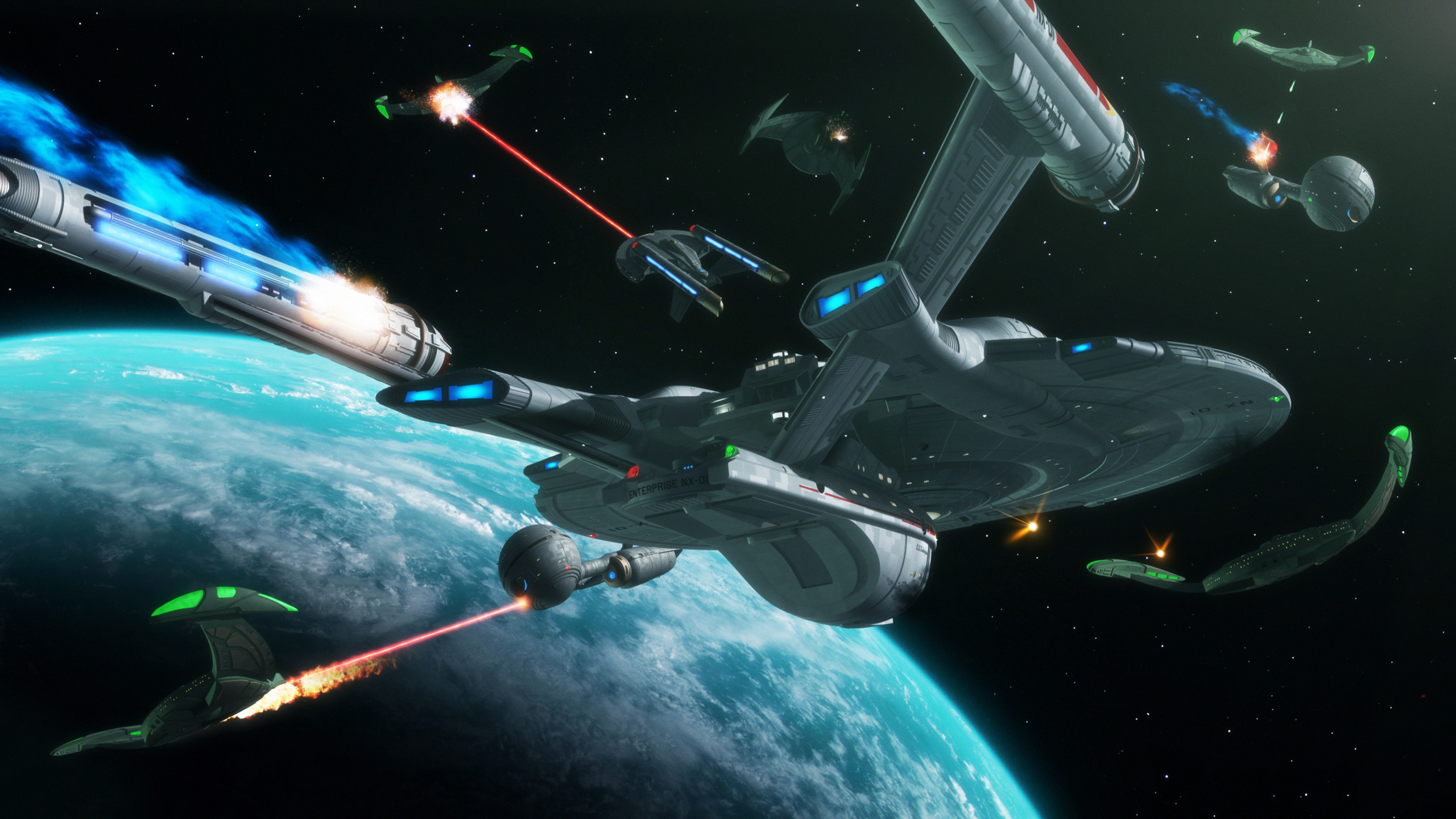 Star Trek, Battaglia spaziale, Warbird romulano, Astronave, Pianeta, sfondo 2K per PC