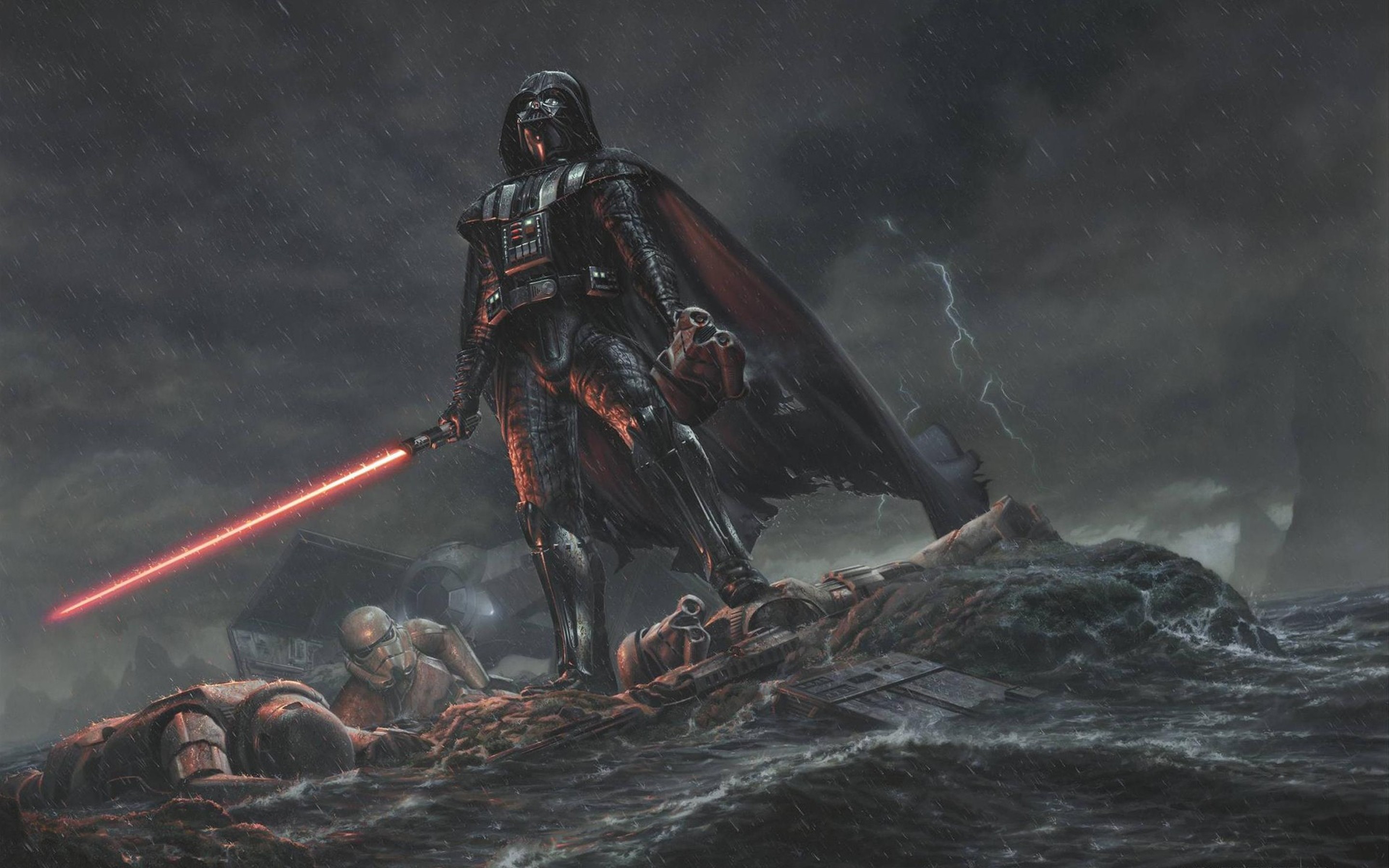 Darth Vader, Star Wars, Spada laser, Tempesta, 2880x1800, sfondo per PC