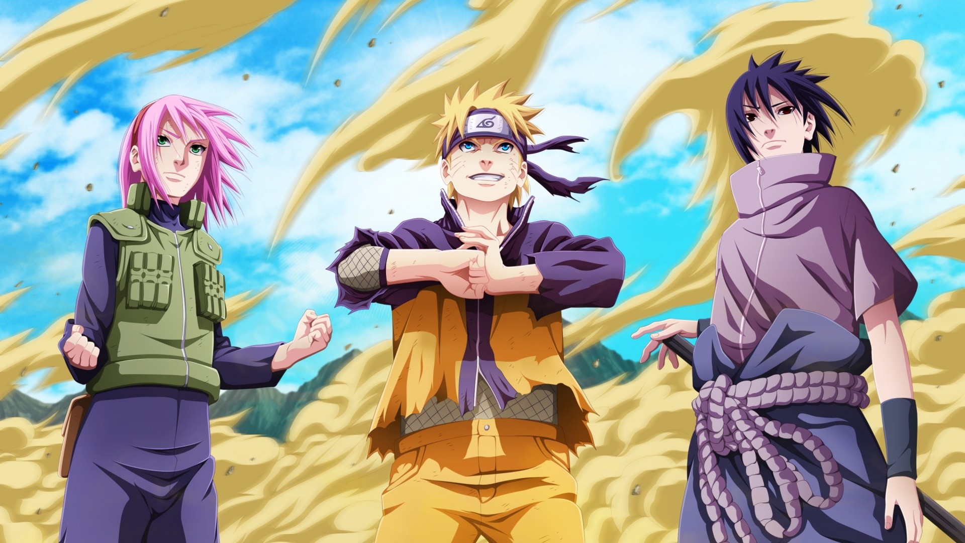 Sakura Haruno, Naruto Uzumaki, Sasuke Uchiha, Team 7, Full HD, sfondo desktop