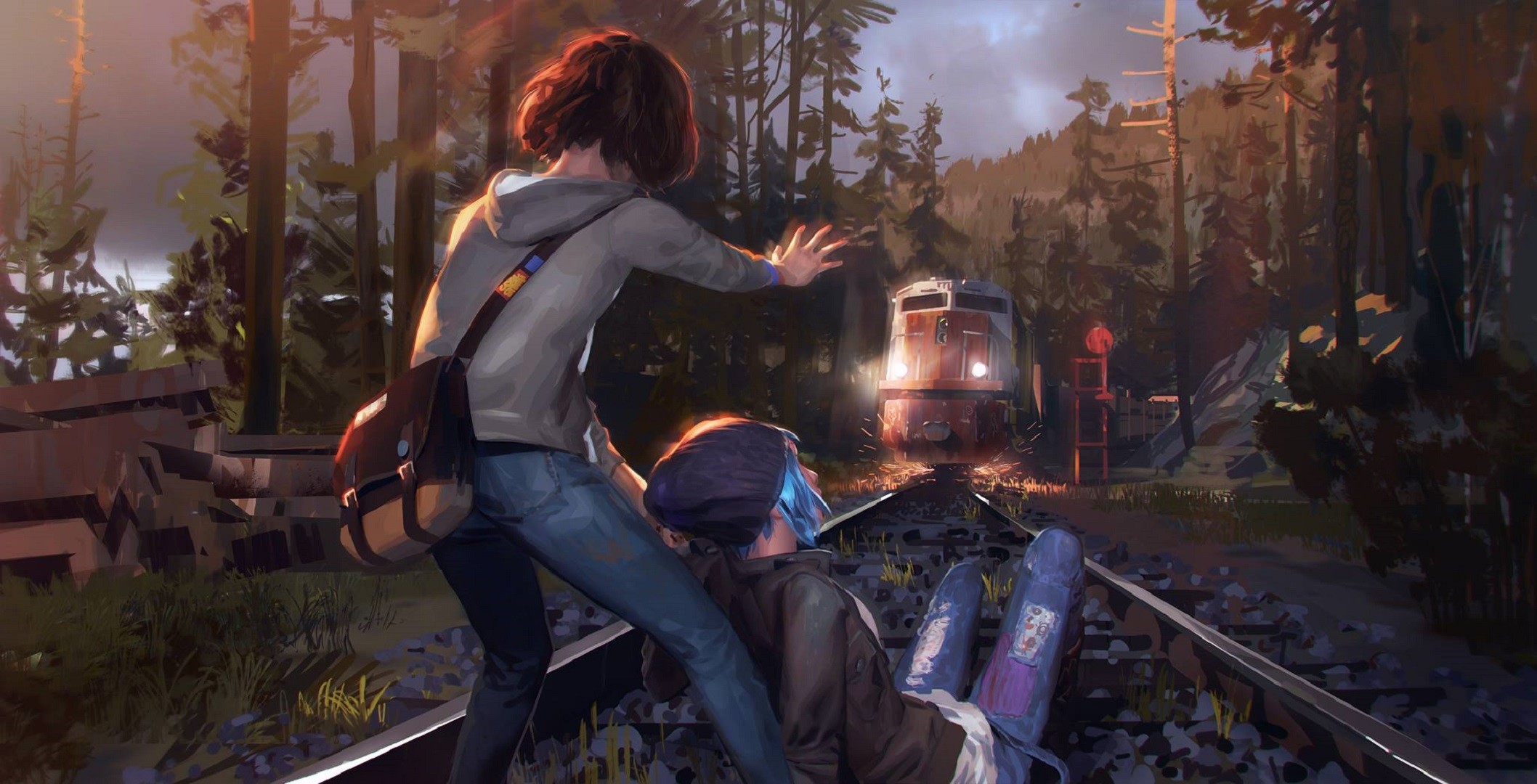 Max Caulfield, Chloe Price, Life is Strange, Treno, Binari, Full HD, wallpaper per computer