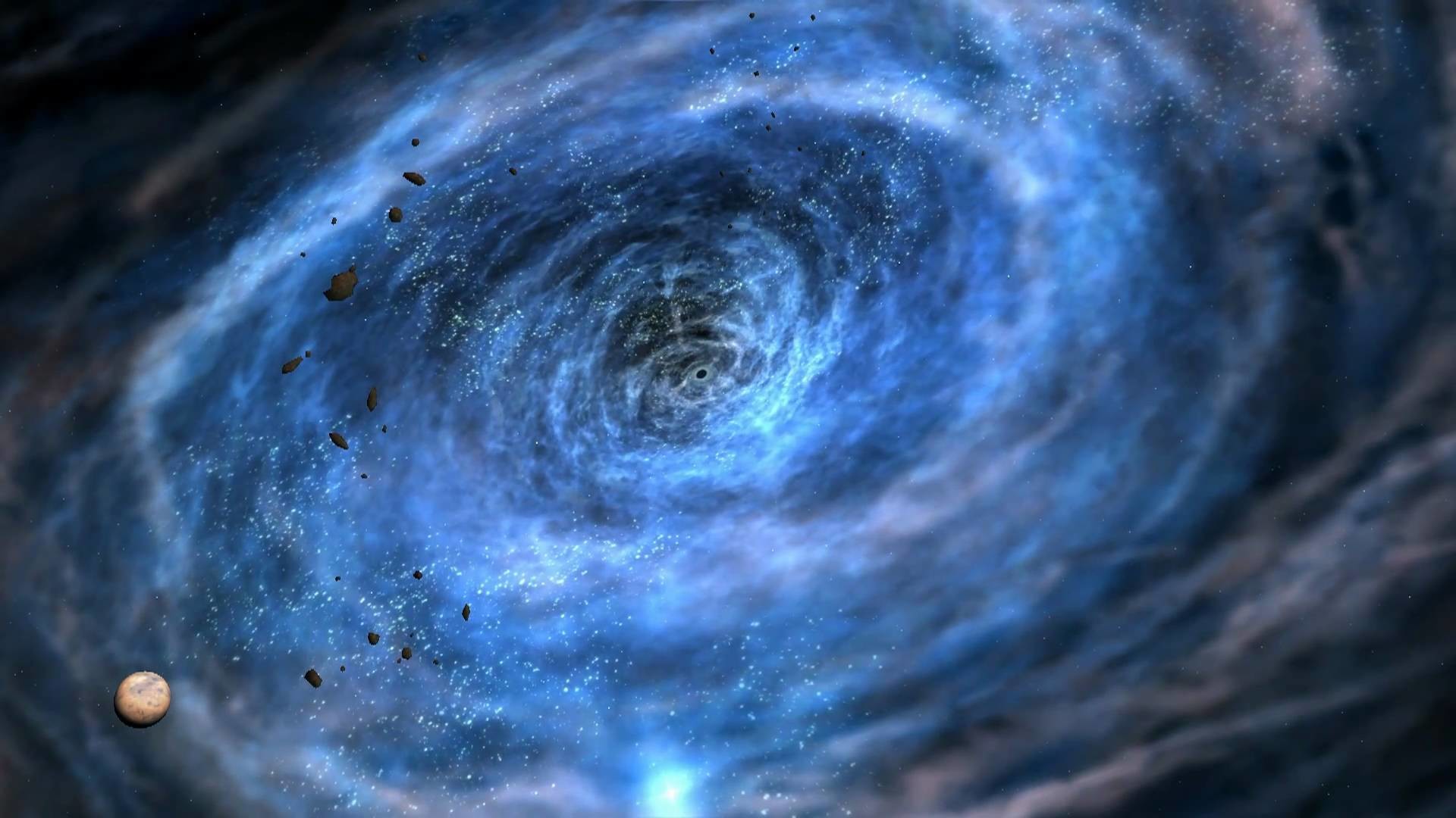 Buco nero, Vortice, Asteroidi, Blu, Spazio, Full HD, sfondo desktop