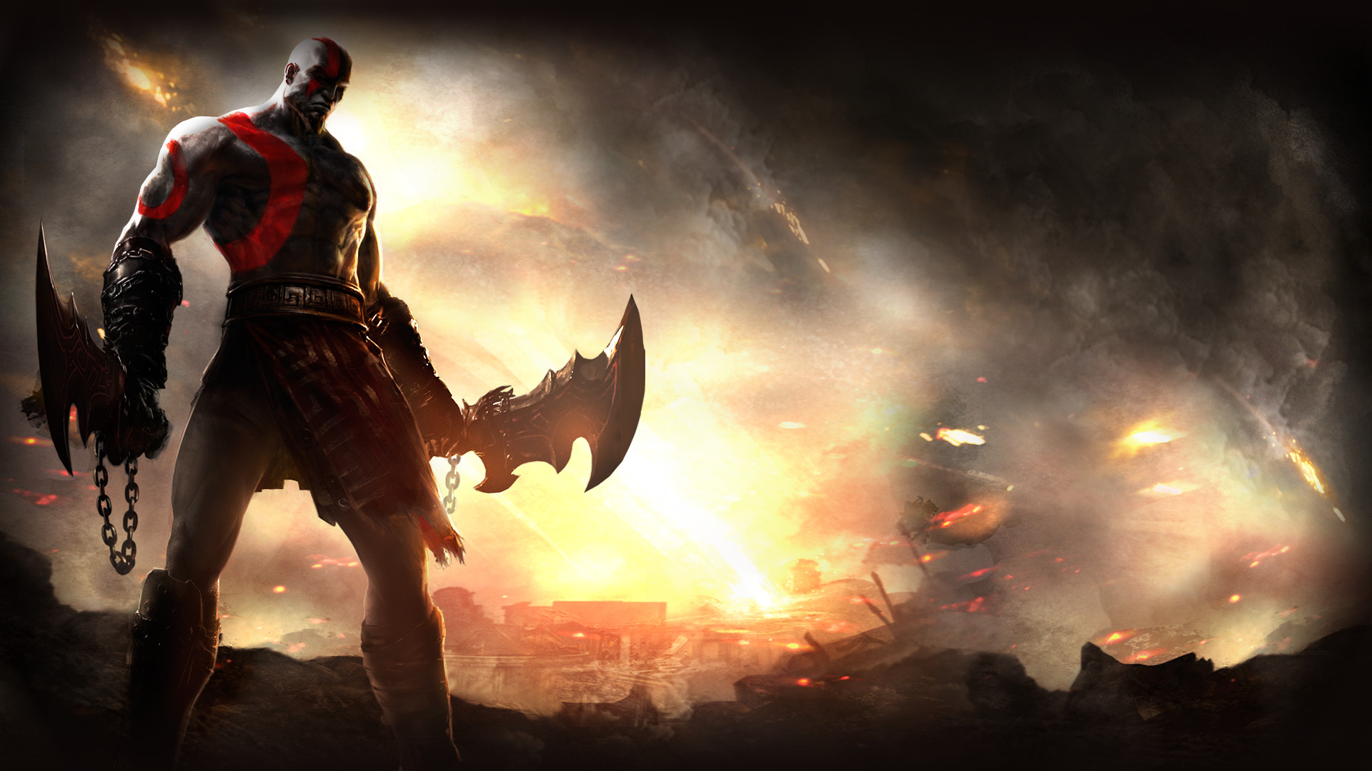 Kratos, God of War III, Lame del Caos, Fiamme, Full HD 1080p, sfondo desktop