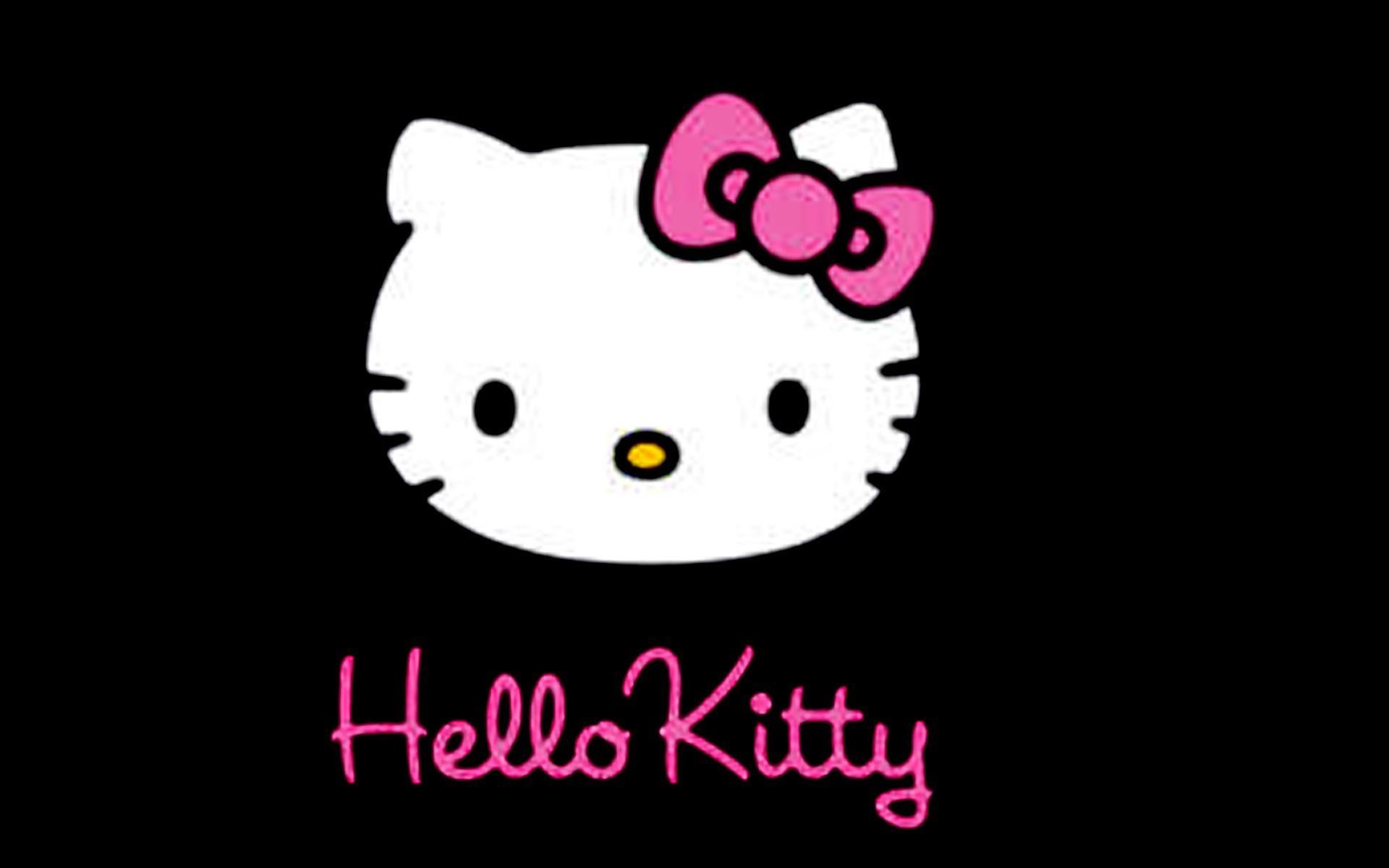 Hello Kitty, Logo, Sfondo nero, Fiocco rosa, Scritta, 1920x1200, wallpaper desktop