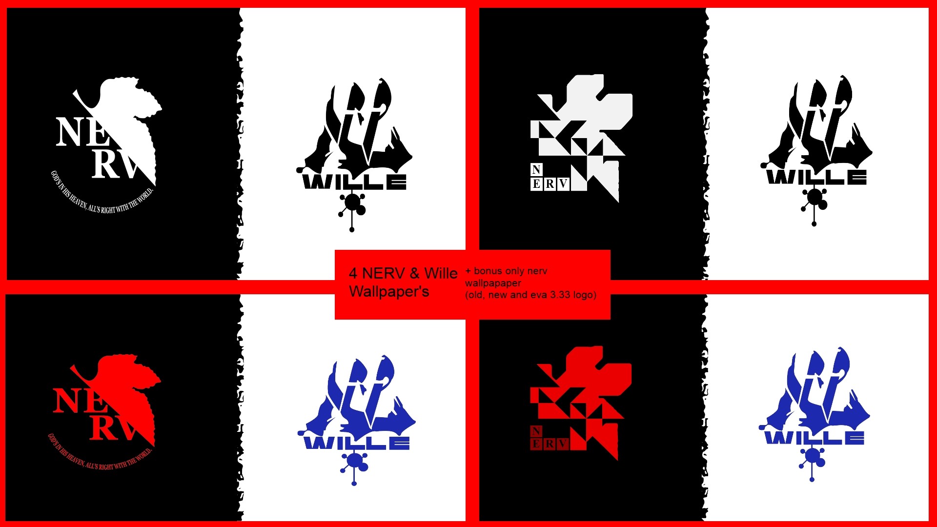 NERV, WILLE, Logo NERV, Neon Genesis Evangelion, Rosso e nero, Full HD, sfondo desktop