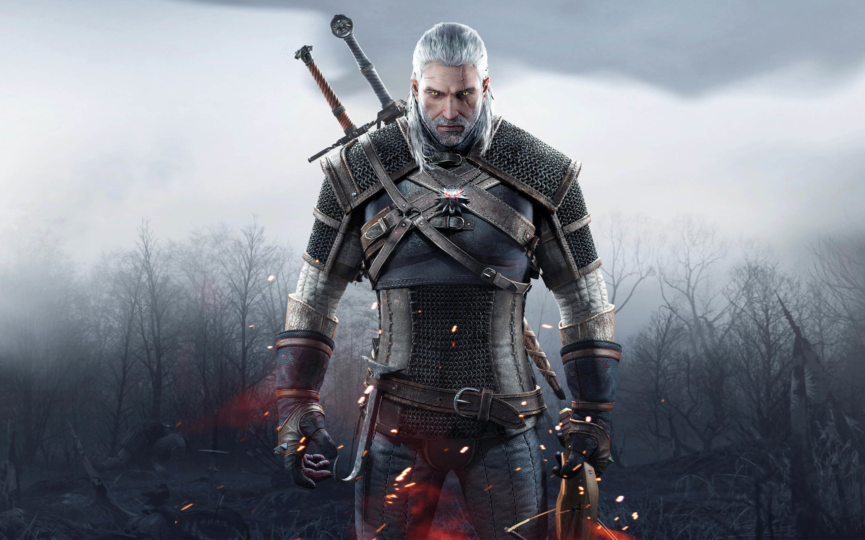 Geralt di Rivia, The Witcher 3: Wild Hunt, Armatura, Nebbia, 2K, sfondo per PC e portatile