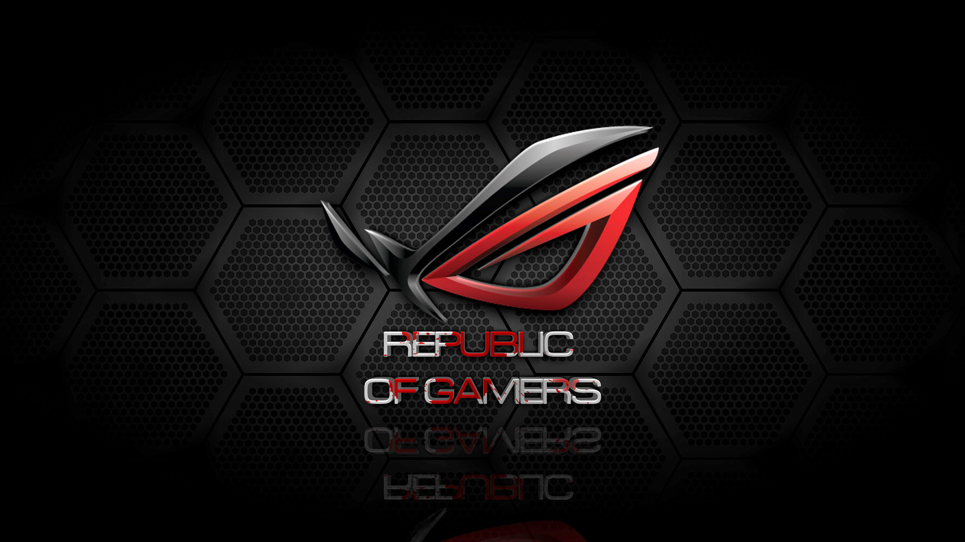 Logo ROG, Republic of Gamers, Asus, Esagoni, Sfondo nero, Full HD, wallpaper per portatile