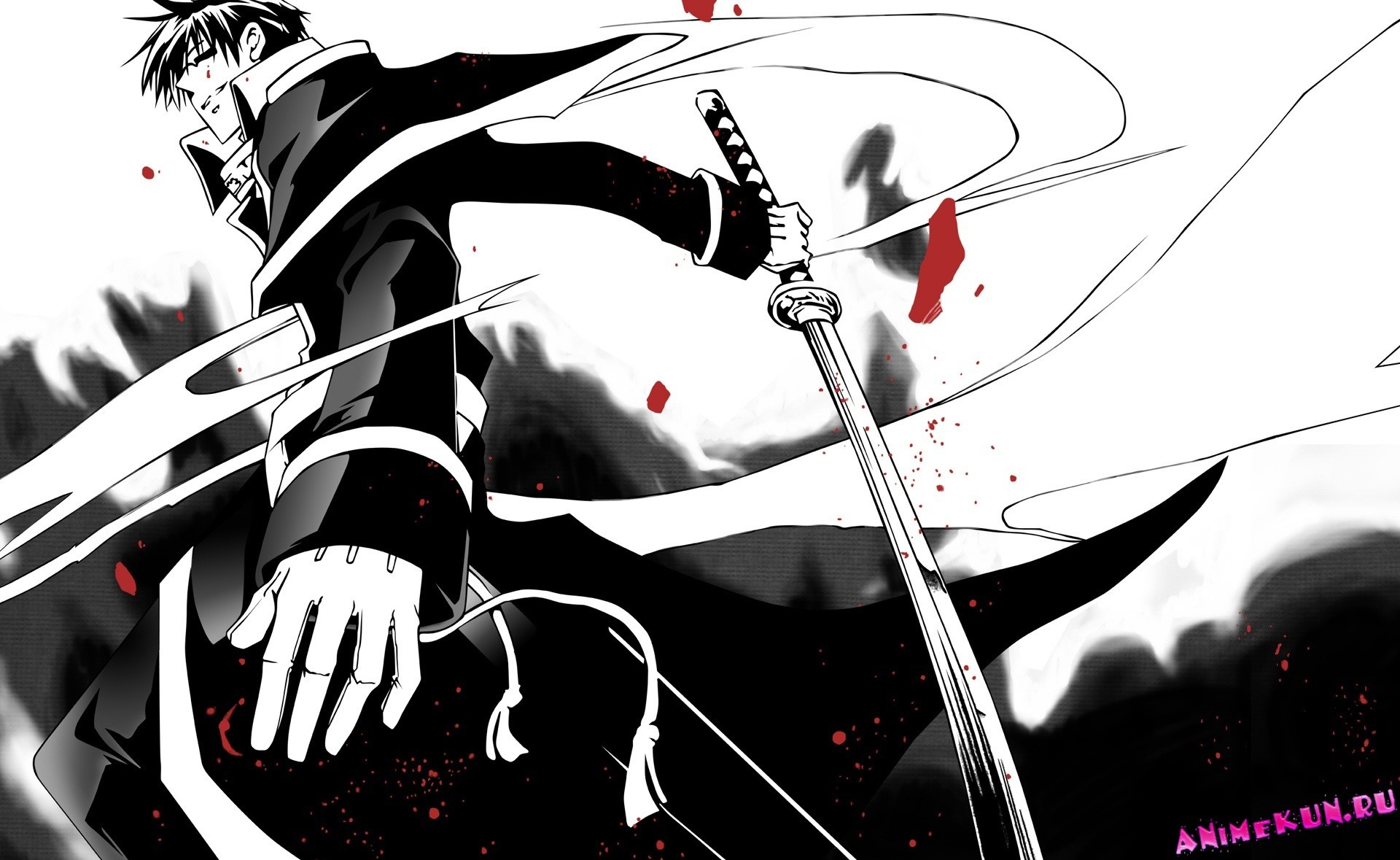 Ninja, Katana, Manga, Bianco e nero, Full HD, sfondo per PC