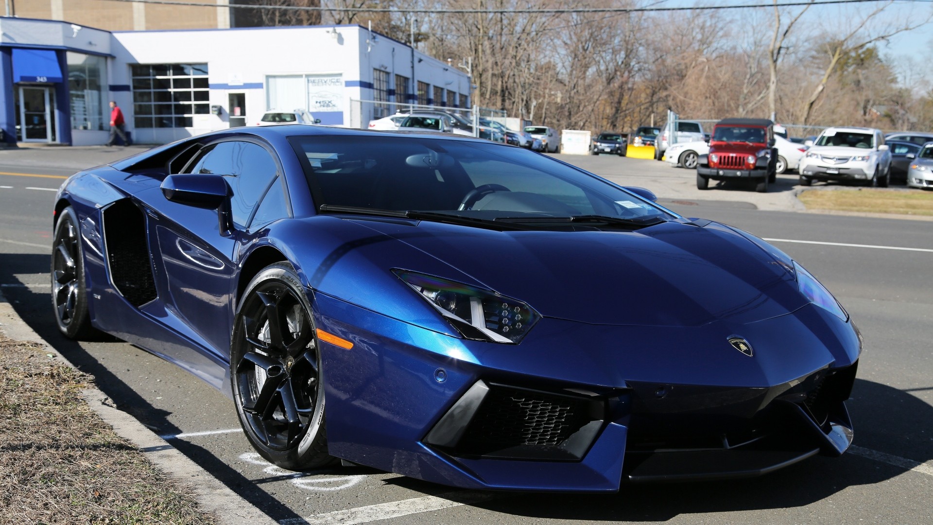 Lamborghini Aventador, Blu, Parcheggio, Supercar, Full HD, sfondo per PC e portatile