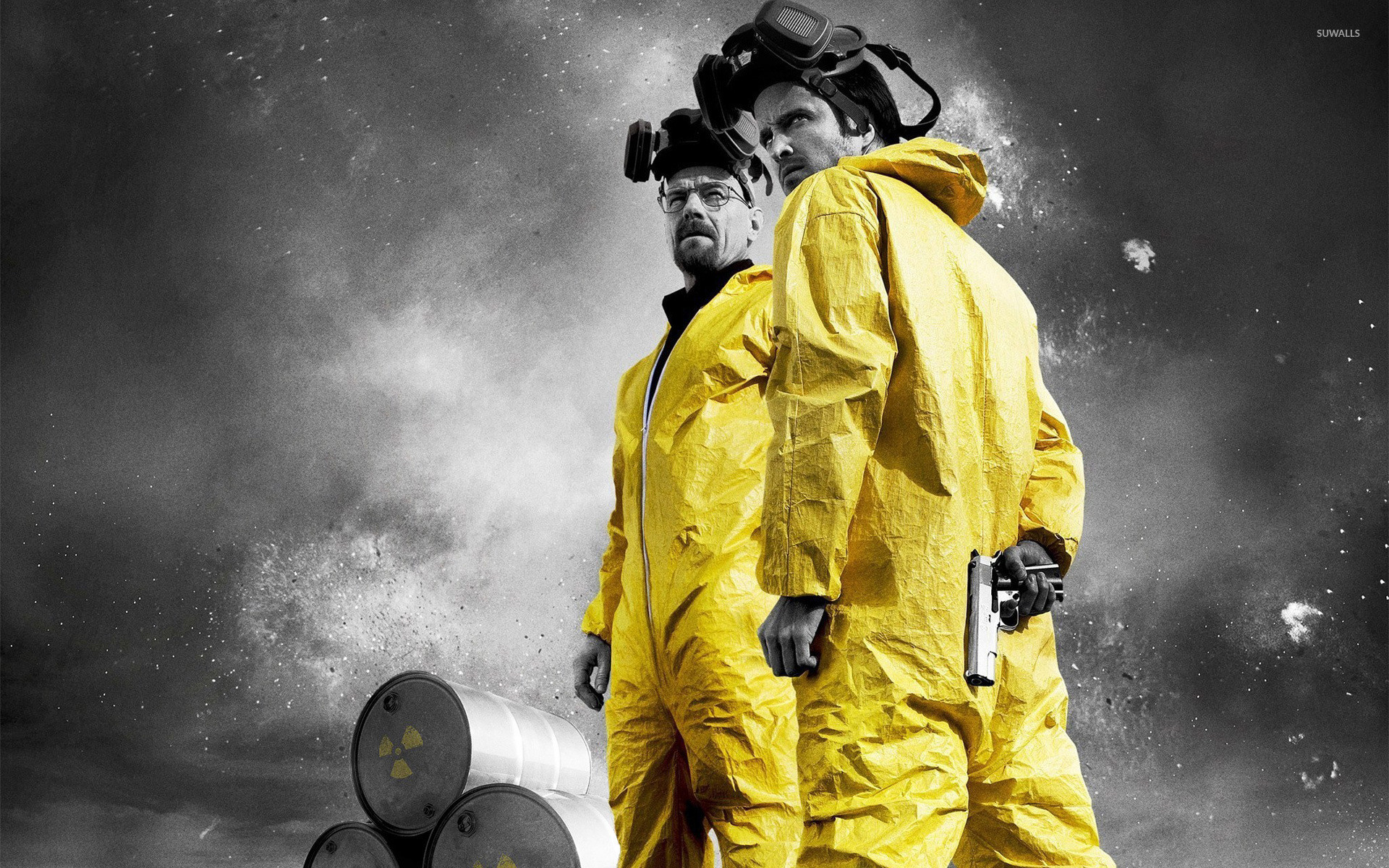 Walter White, Jesse Pinkman, Breaking Bad, Tuta gialla, Pistola, sfondo MacBook Pro