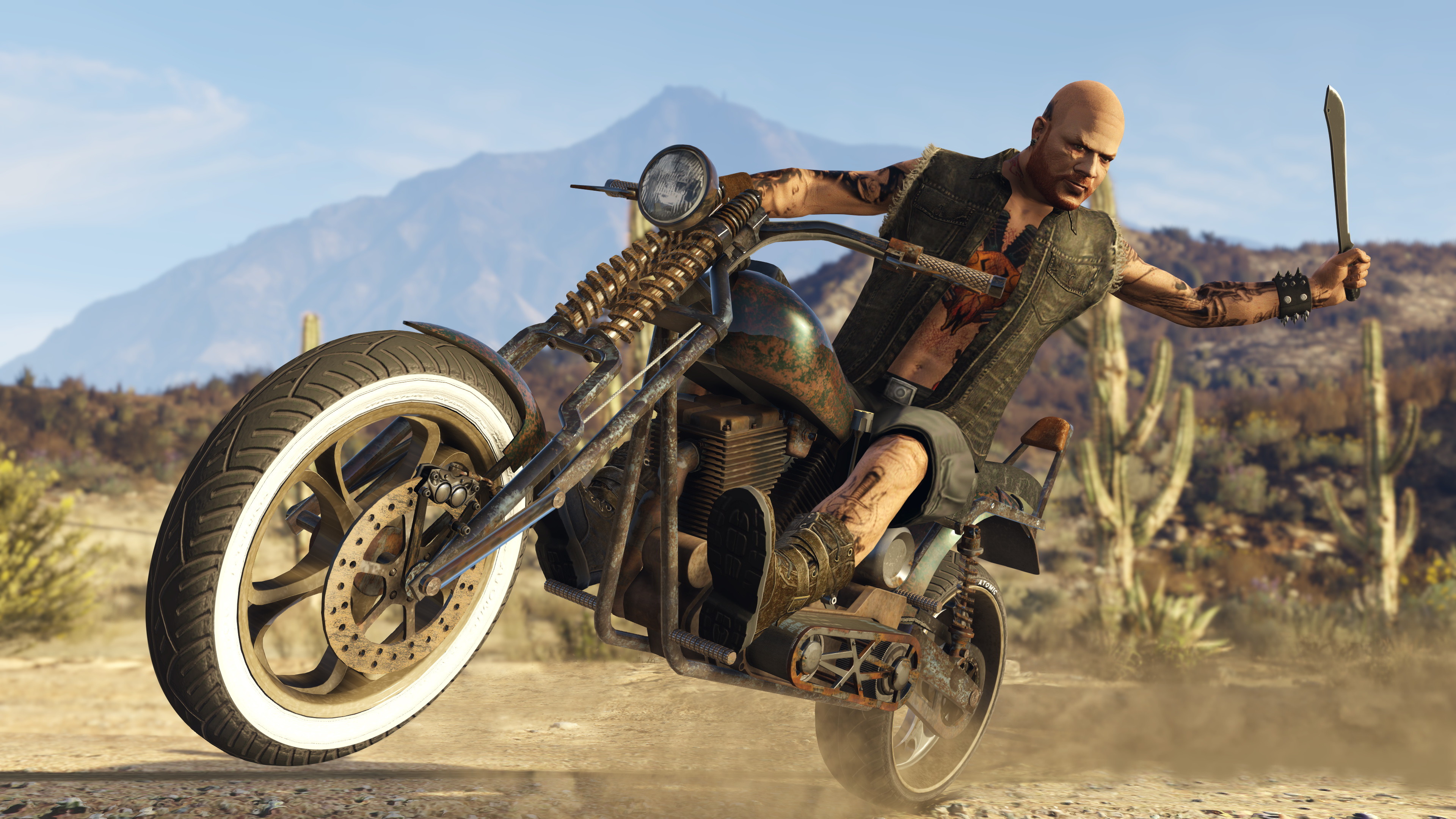 Grand Theft Auto V, Chopper, Motociclista, Deserto, 4K 2160p, sfondo desktop