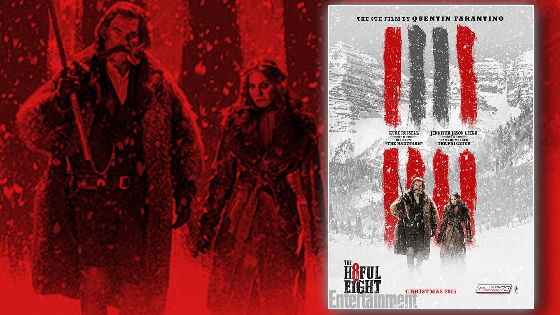 The Hateful Eight, Kurt Russell, Jennifer Jason Leigh, Locandina, Rosso, sfondo Full HD per PC