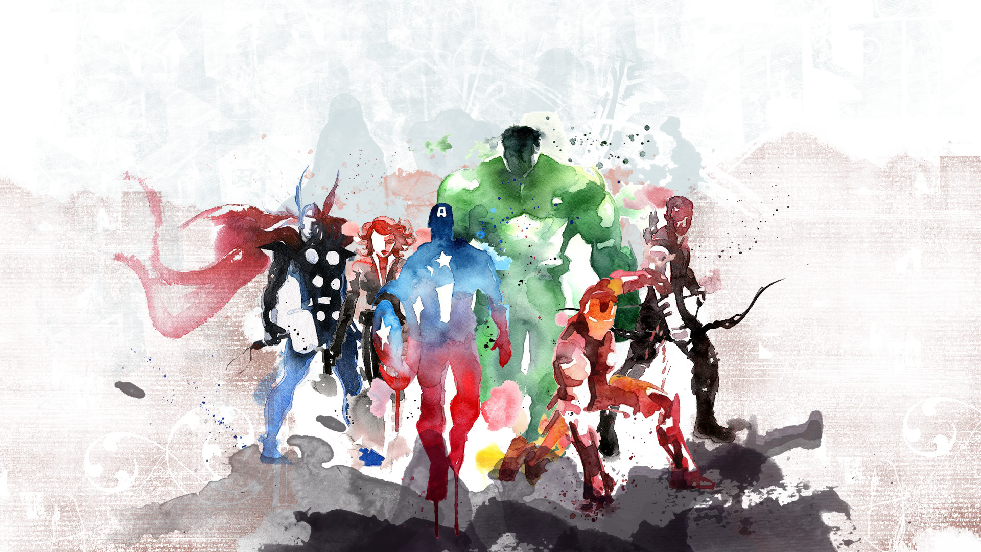 Avengers, Hulk, Capitan America, Thor, Acquerello, Full HD, sfondo Windows 11