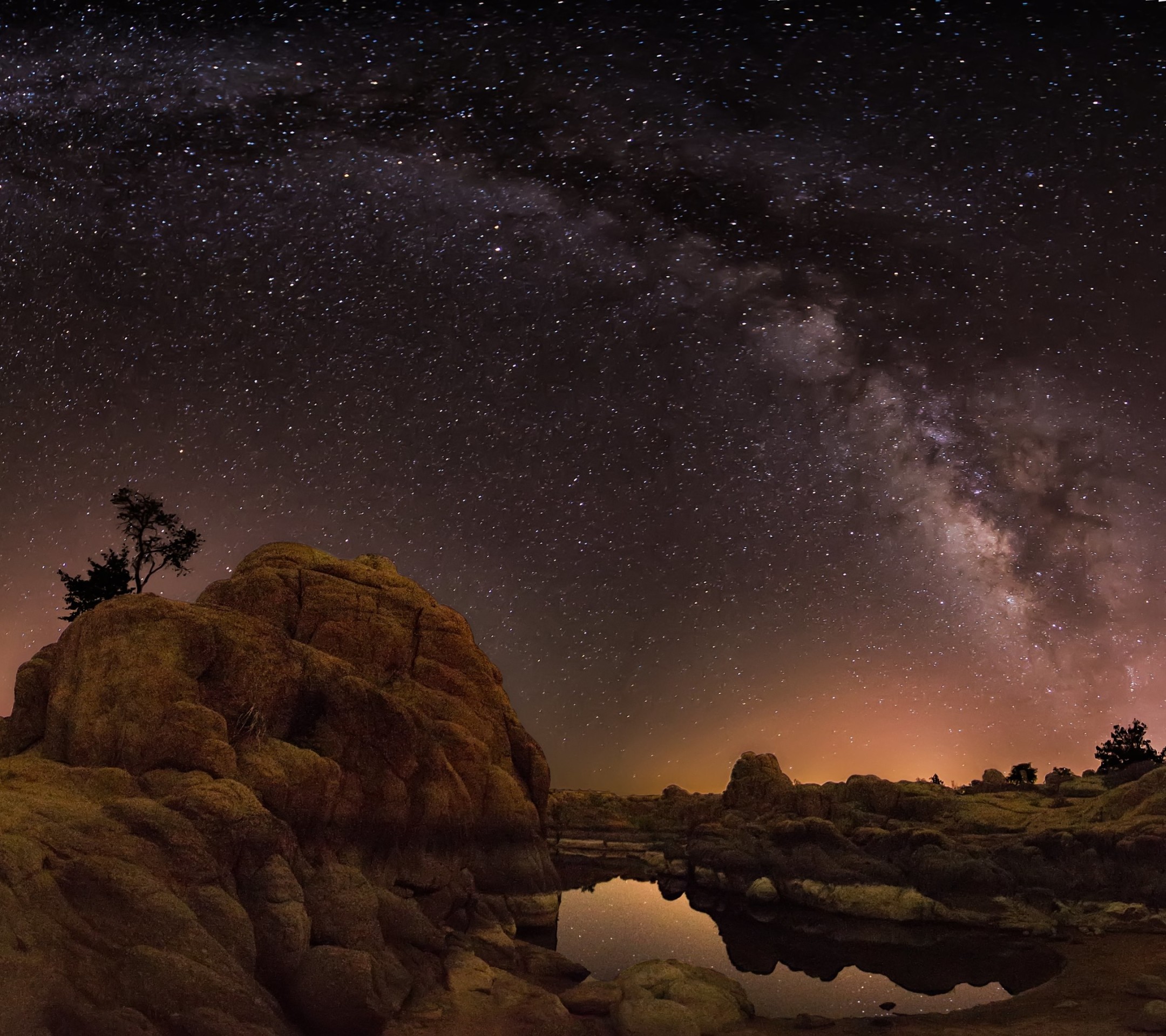 Via Lattea, Rocce, Stagno, Notte, sfondo per iPad e tablet