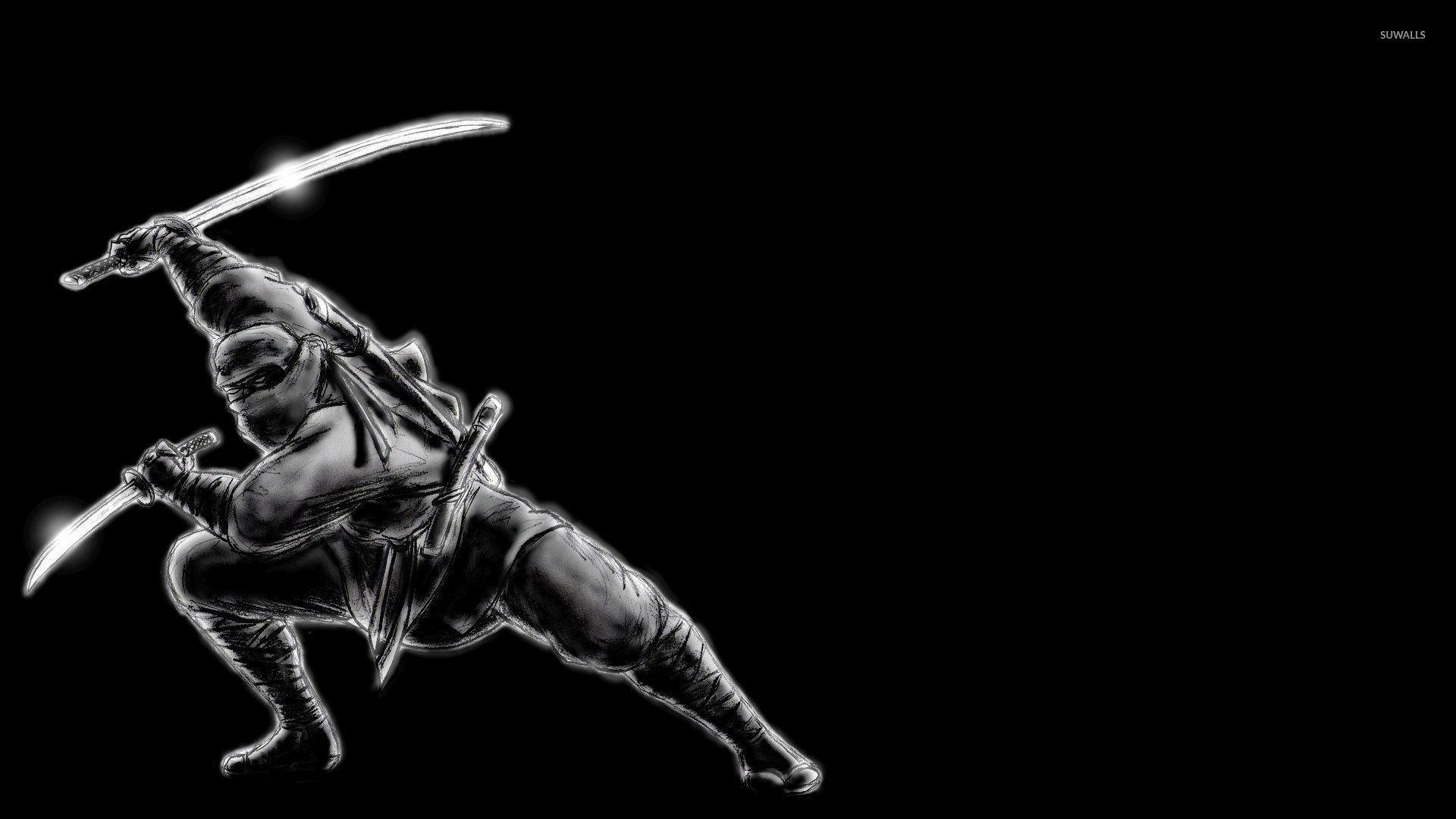 Ninja, Spade, Disegno, Sfondo nero, Full HD, wallpaper per PC