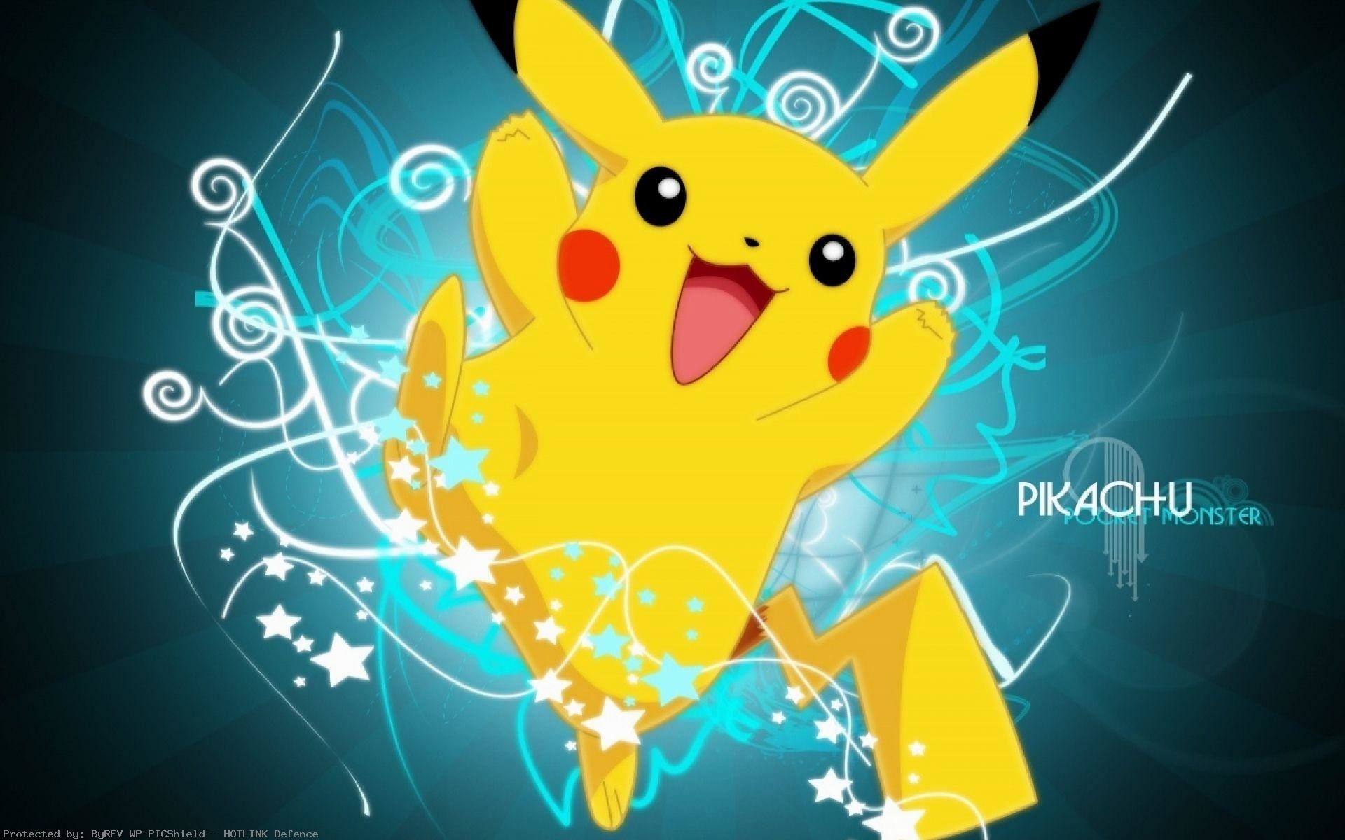 Pikachu, Pokémon, Stelle, Turchese, 16:10 Full HD, sfondo widescreen