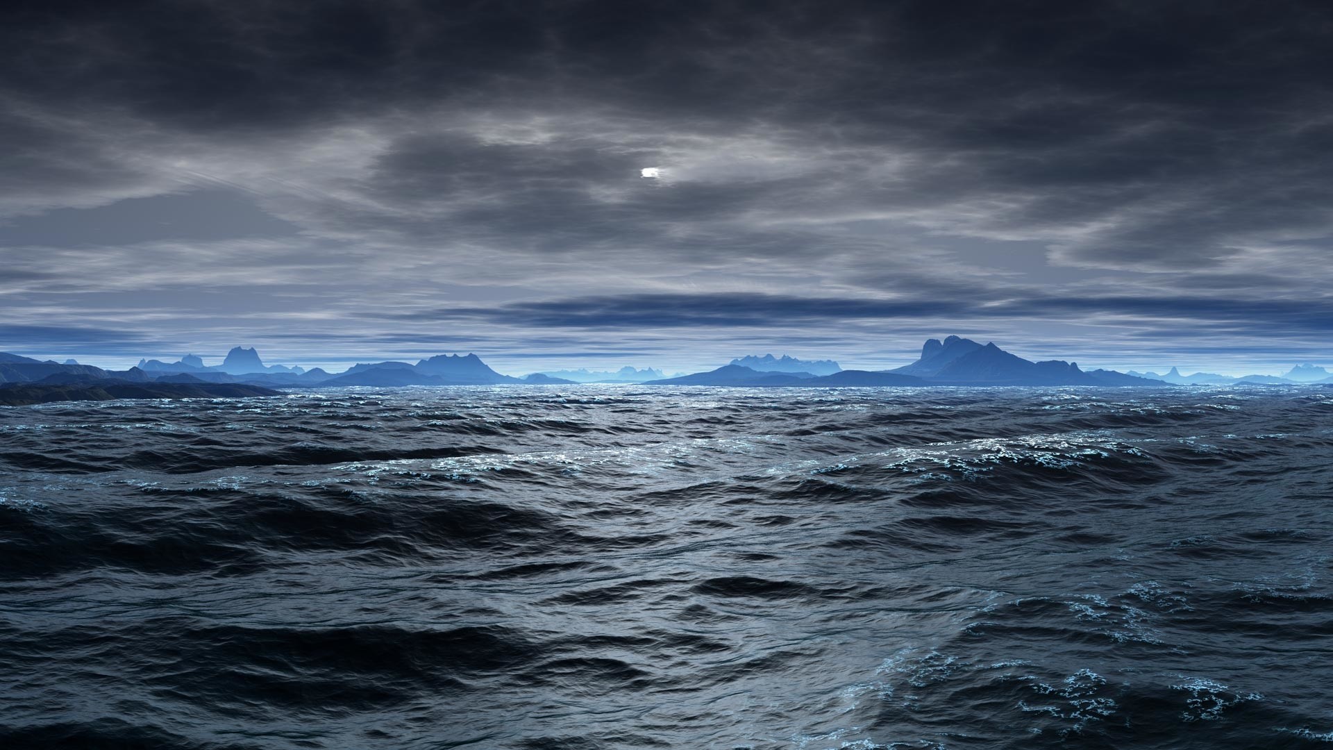 Oceano, Cielo grigio, Mare mosso, Isole, 1920x1080, sfondo per PC