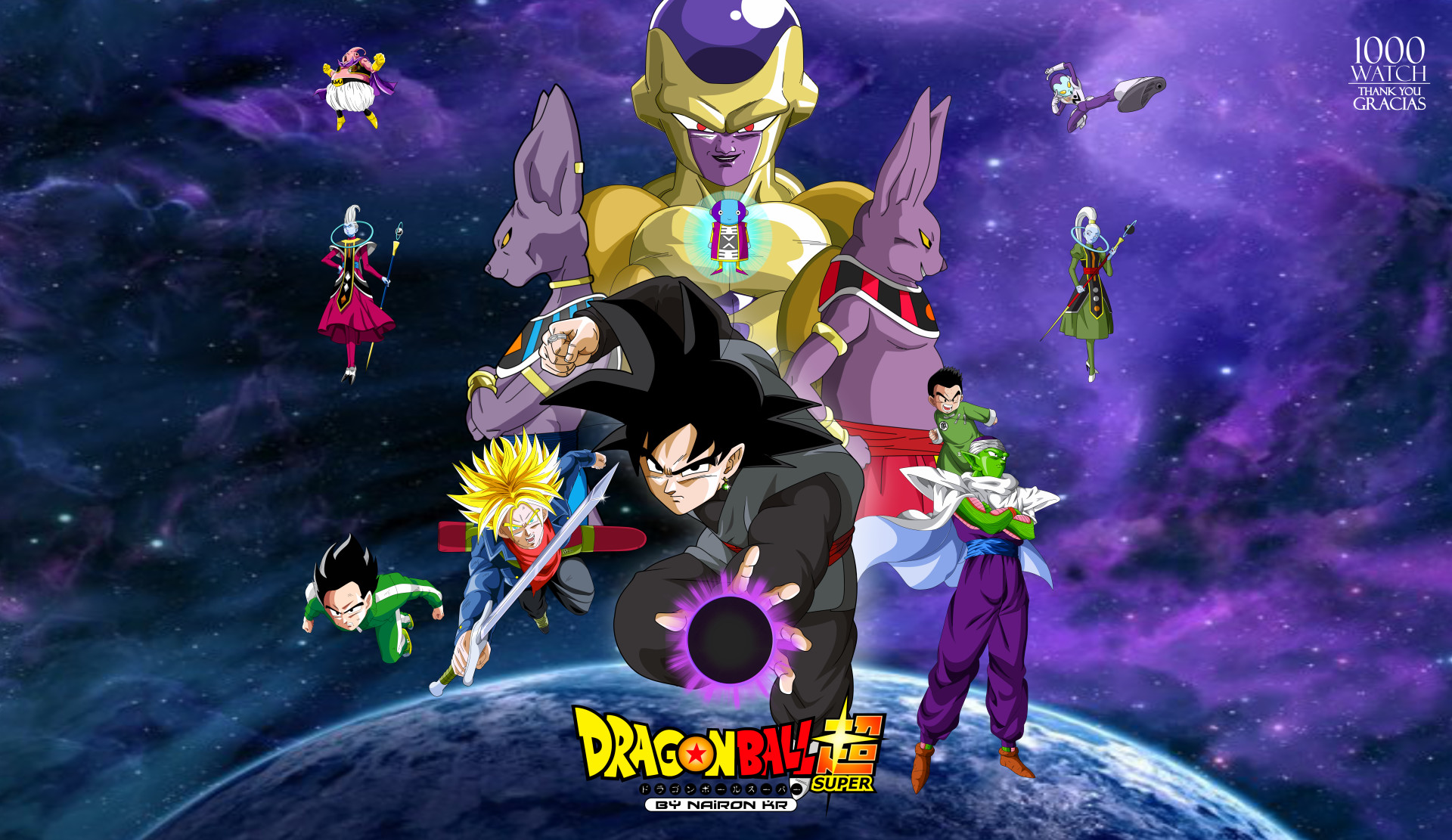 Goku Black, Freezer, Beerus, Dragon Ball Super, Spazio, Full HD, wallpaper per computer