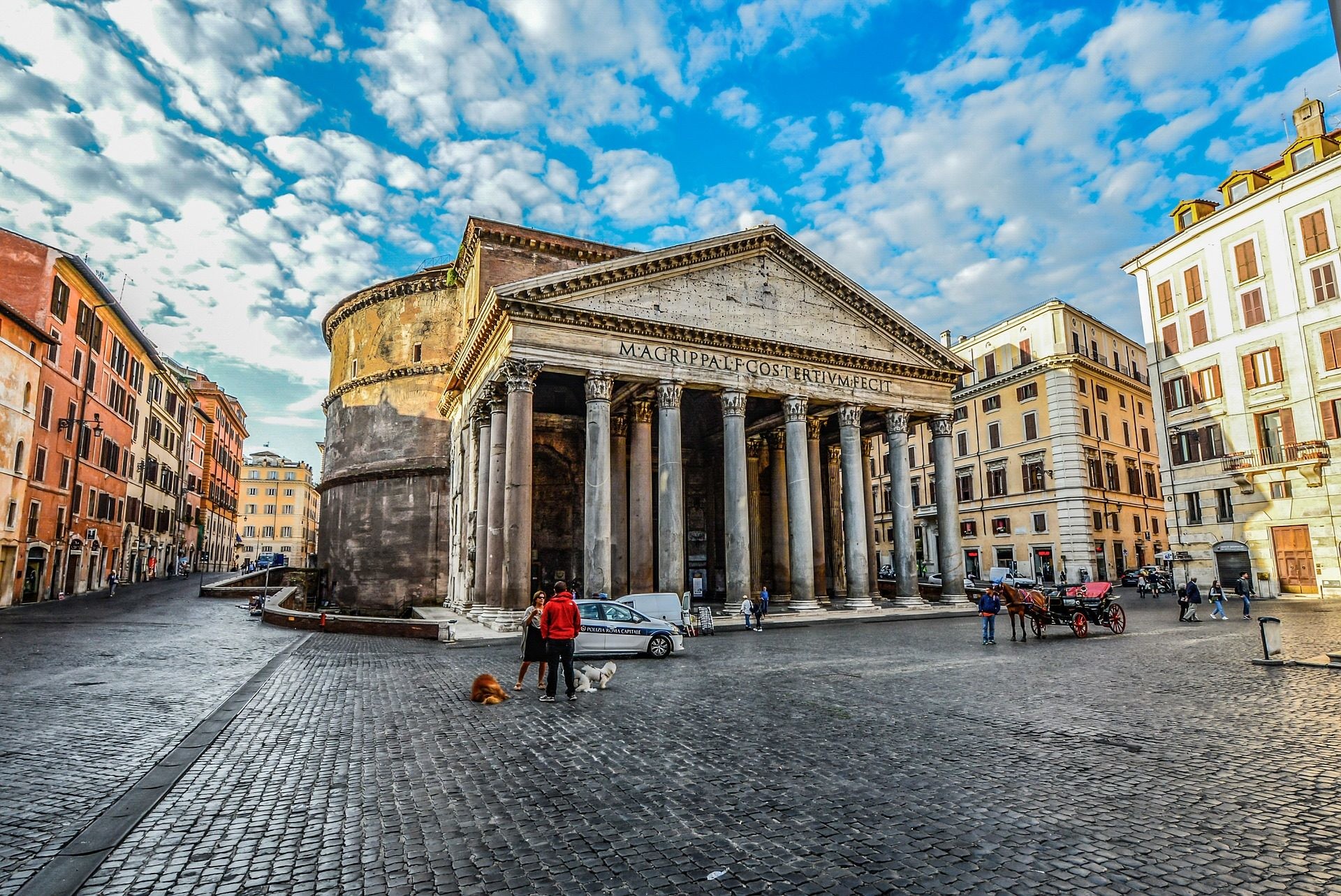 Pantheon, Piazza della Rotonda, Roma, Nuvole, Sampietrini, Full HD, sfondo per PC