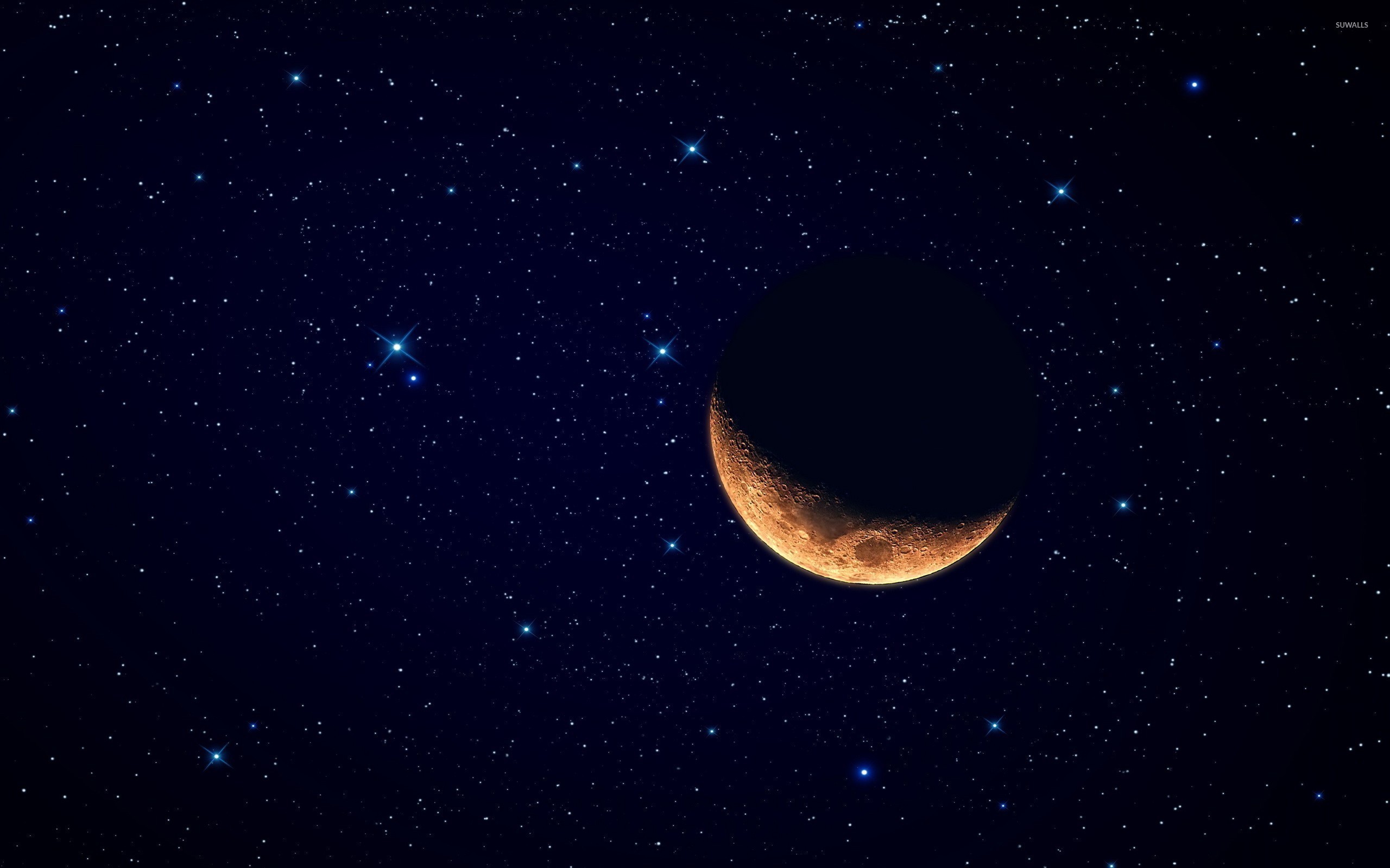 Luna crescente, Cielo stellato, Notte, 2K, sfondo per PC e portatile