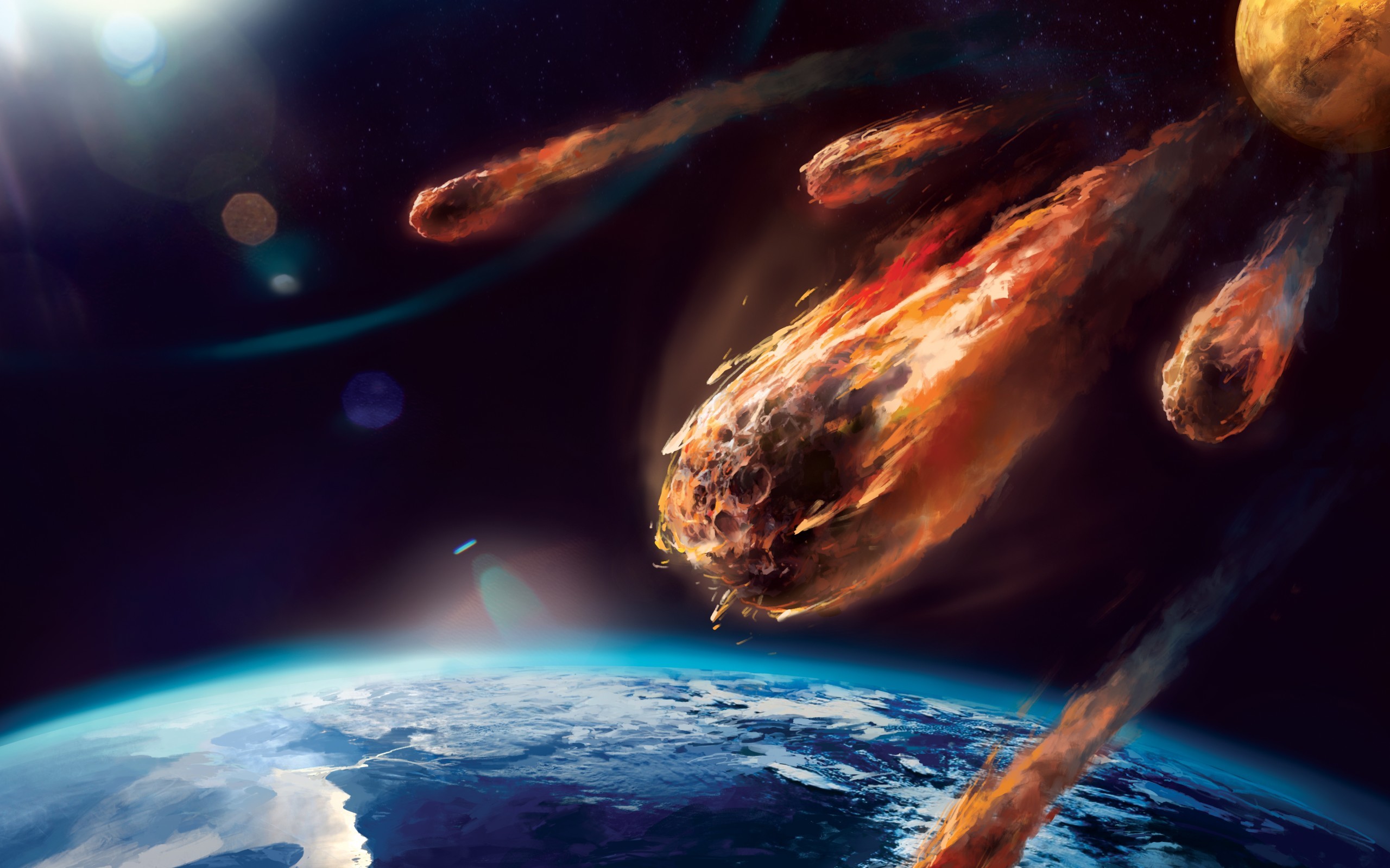 Terra, Meteoriti, Asteroidi, Impatto, Arte digitale, 2560x1600, immagine di sfondo