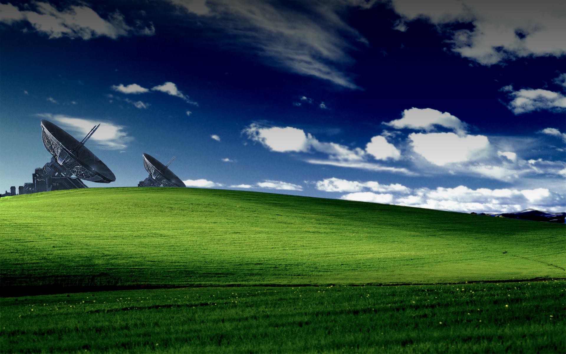Bliss, Windows XP, Radiotelescopi, Collina, Nuvole, 16:10 Full HD, sfondo widescreen