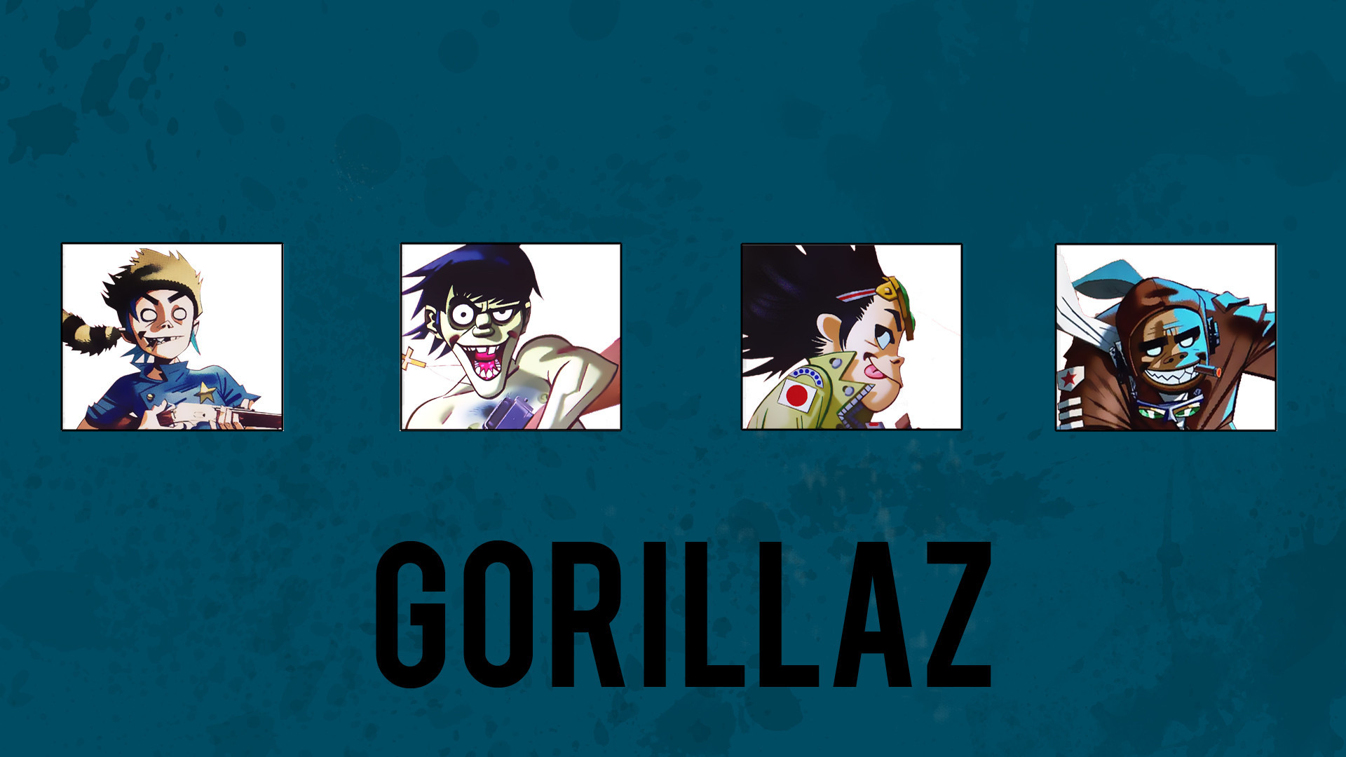 Gorillaz, Logo, Ritratti, Blu petrolio, Full HD, sfondo Windows 11