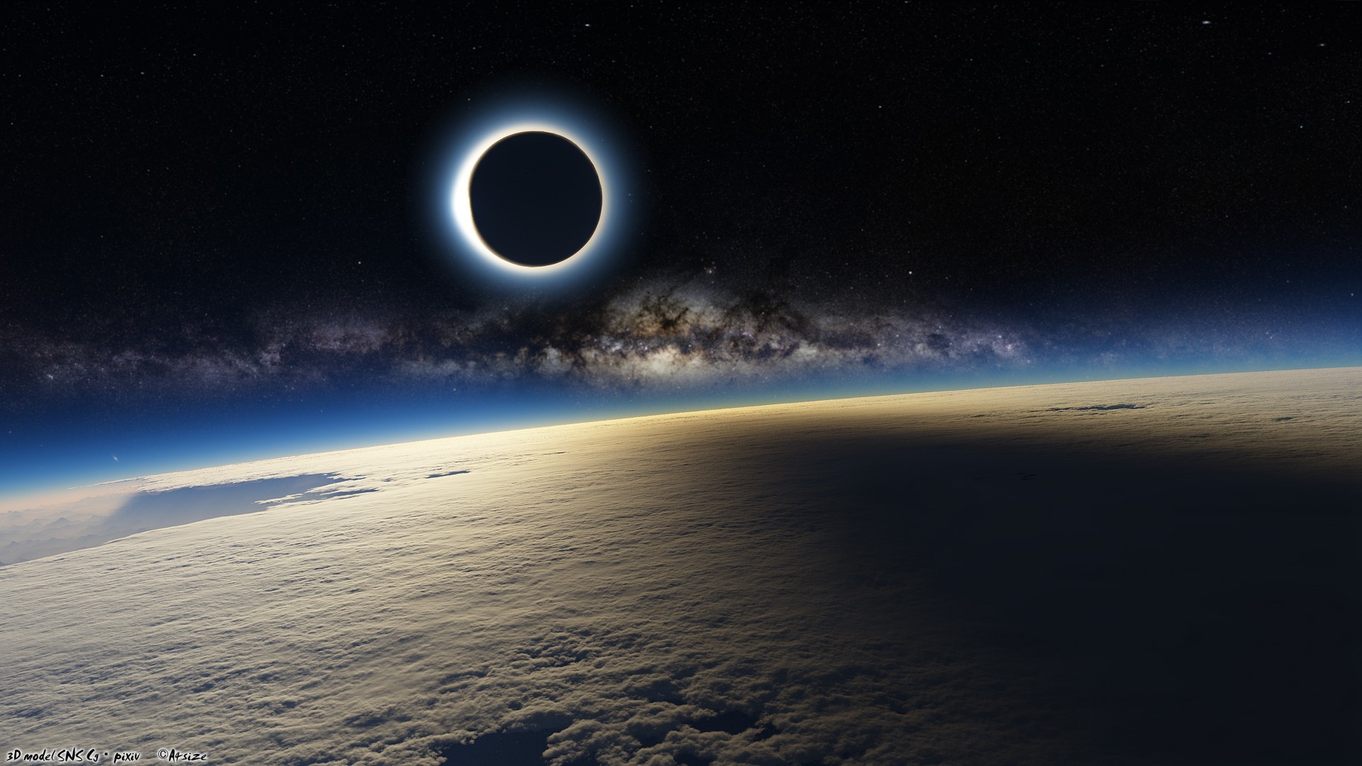 Eclissi, Terra, Via Lattea, Orizzonte, Full HD, sfondo per PC e portatile