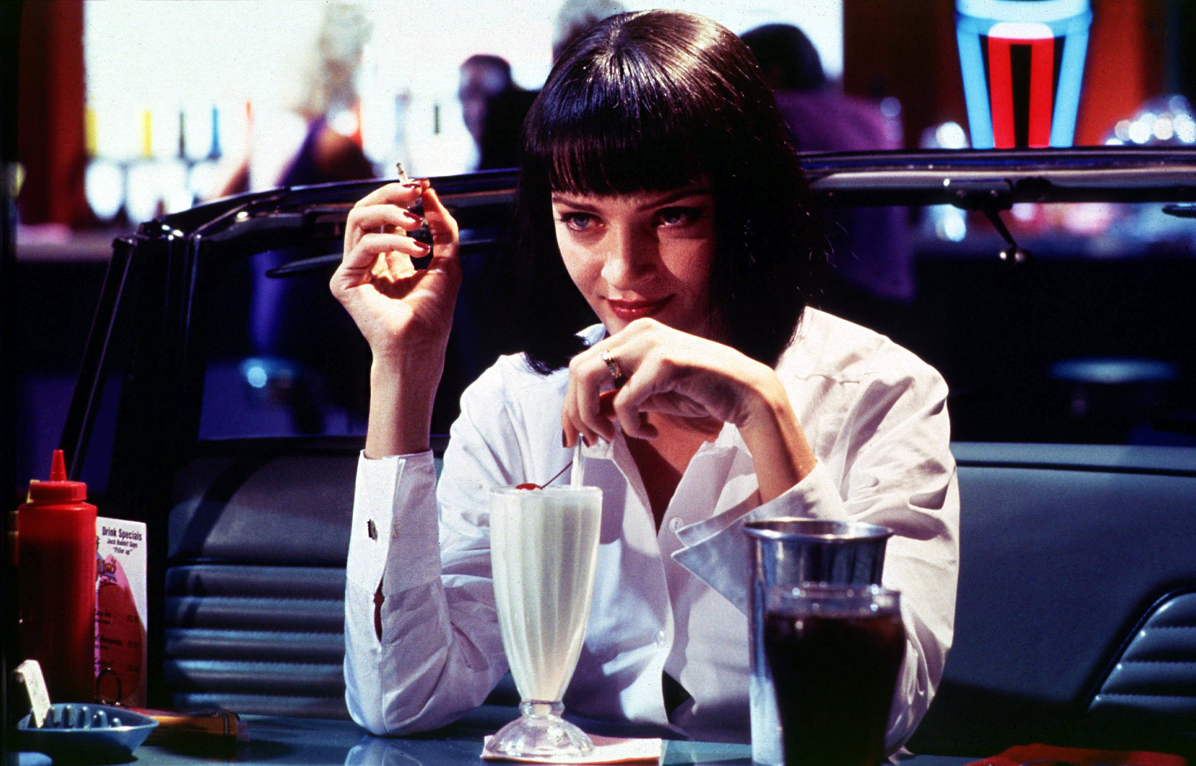Mia Wallace, Uma Thurman, Pulp Fiction, Jack Rabbit Slim's, Frullato, sfondo Full HD per computer