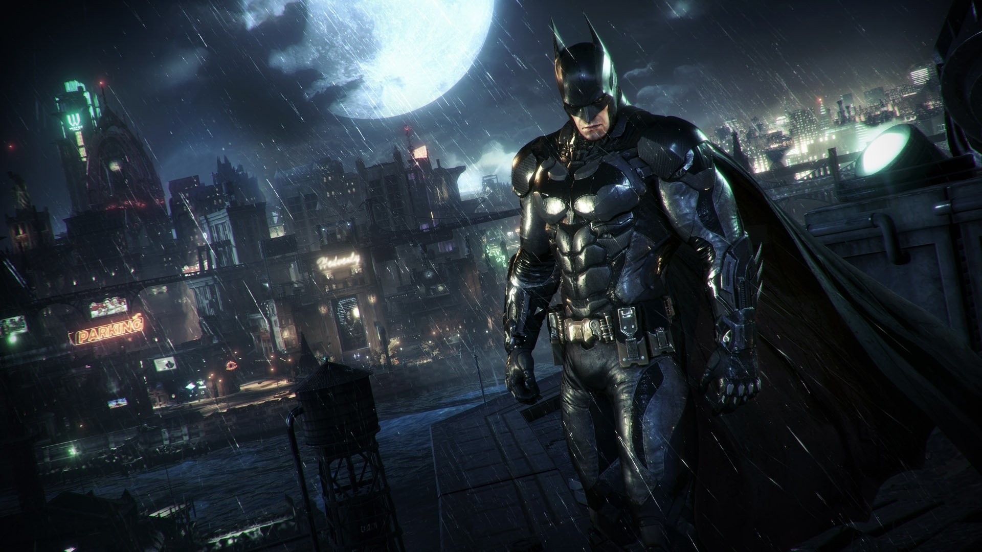 Batman, Batman: Arkham Knight, Gotham City, Luna, Full HD, wallpaper per portatile