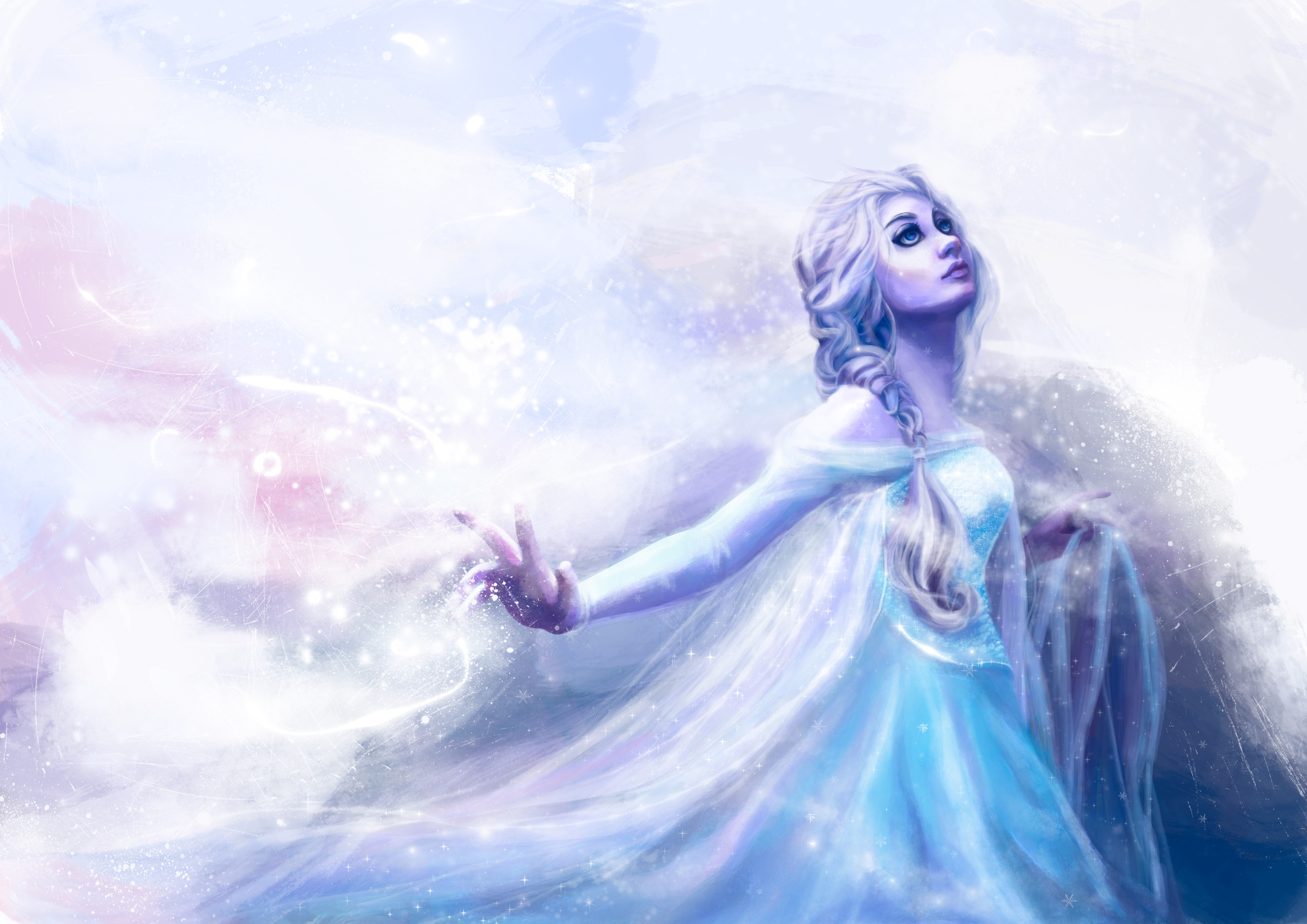 Elsa, Frozen, Regina delle nevi, Magia del ghiaccio, Digital art, sfondo 2K per portatile