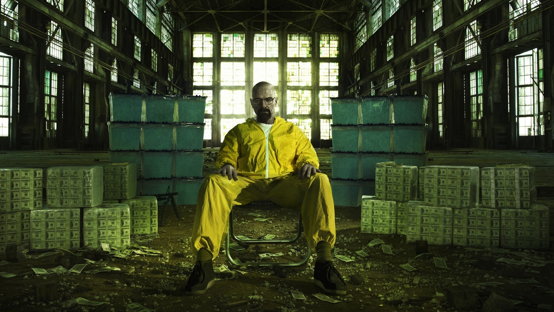 Walter White, Bryan Cranston, Breaking Bad, Tuta gialla, Magazzino, sfondo Full HD per portatile