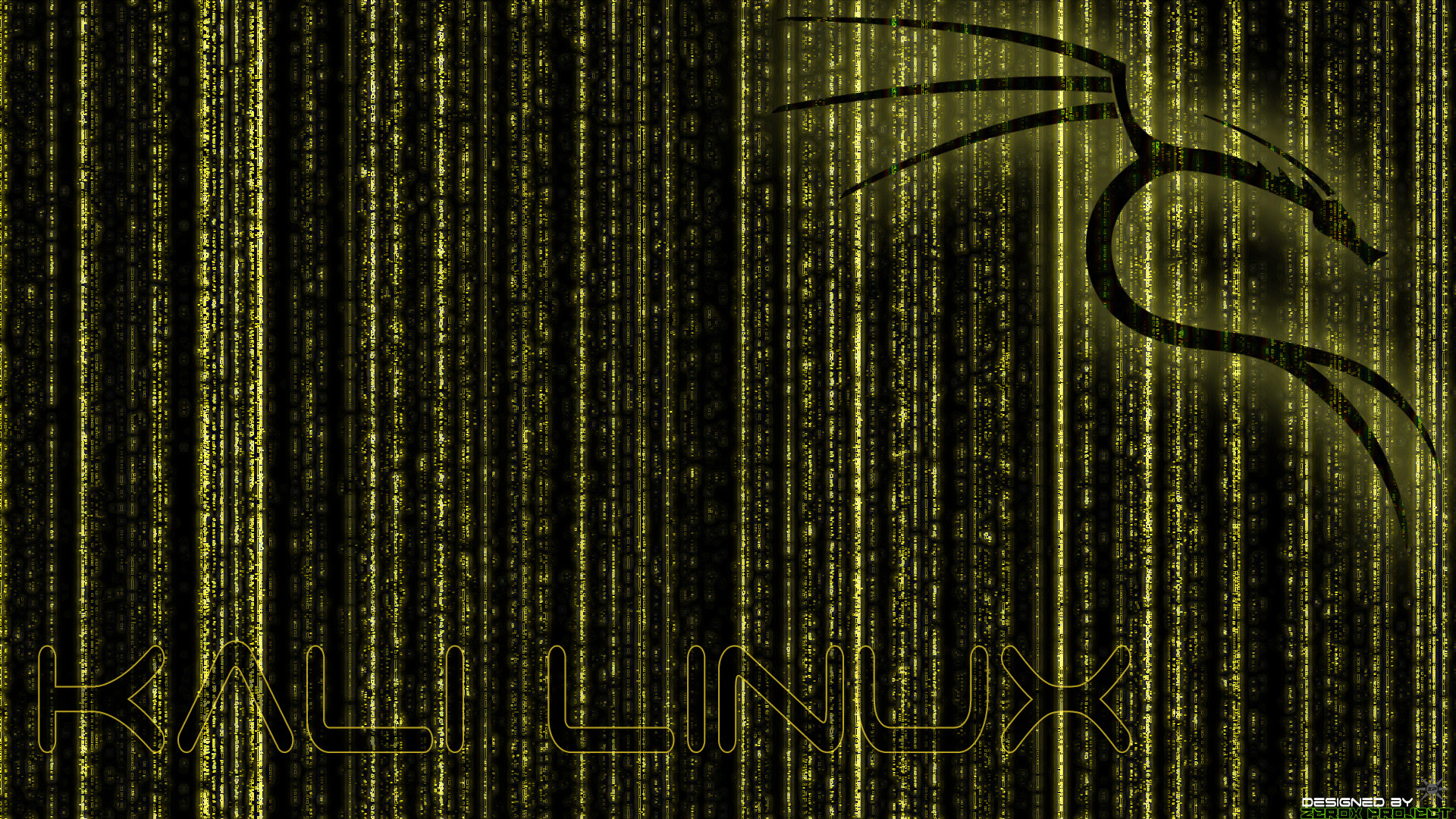 Kali Linux, Logo del drago, Codice Matrix, Giallo, 1920x1080, immagine di sfondo
