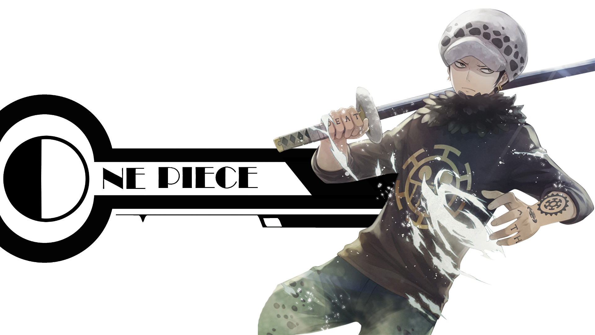 Trafalgar Law, One Piece, Logo, Sfondo bianco, 16:9 Full HD, wallpaper widescreen