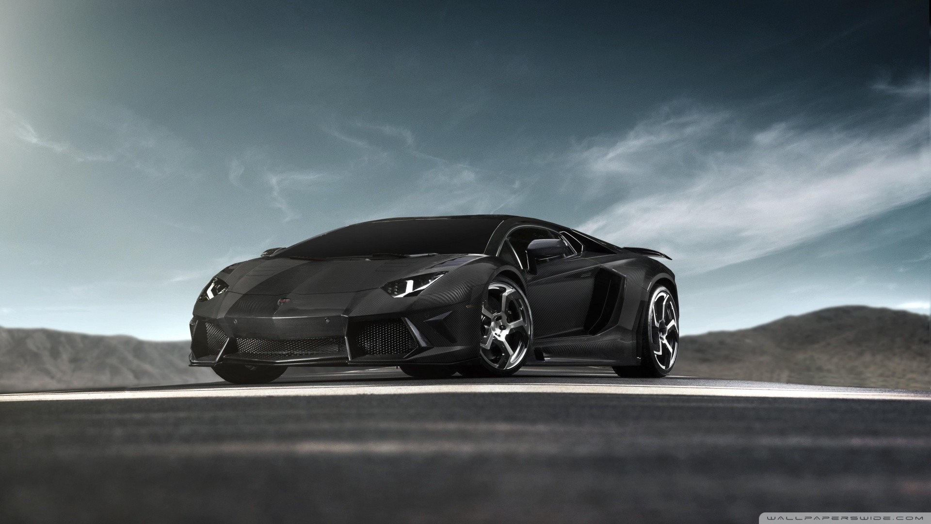 Lamborghini Aventador, Nero, Cielo drammatico, Strada, Full HD, sfondo desktop