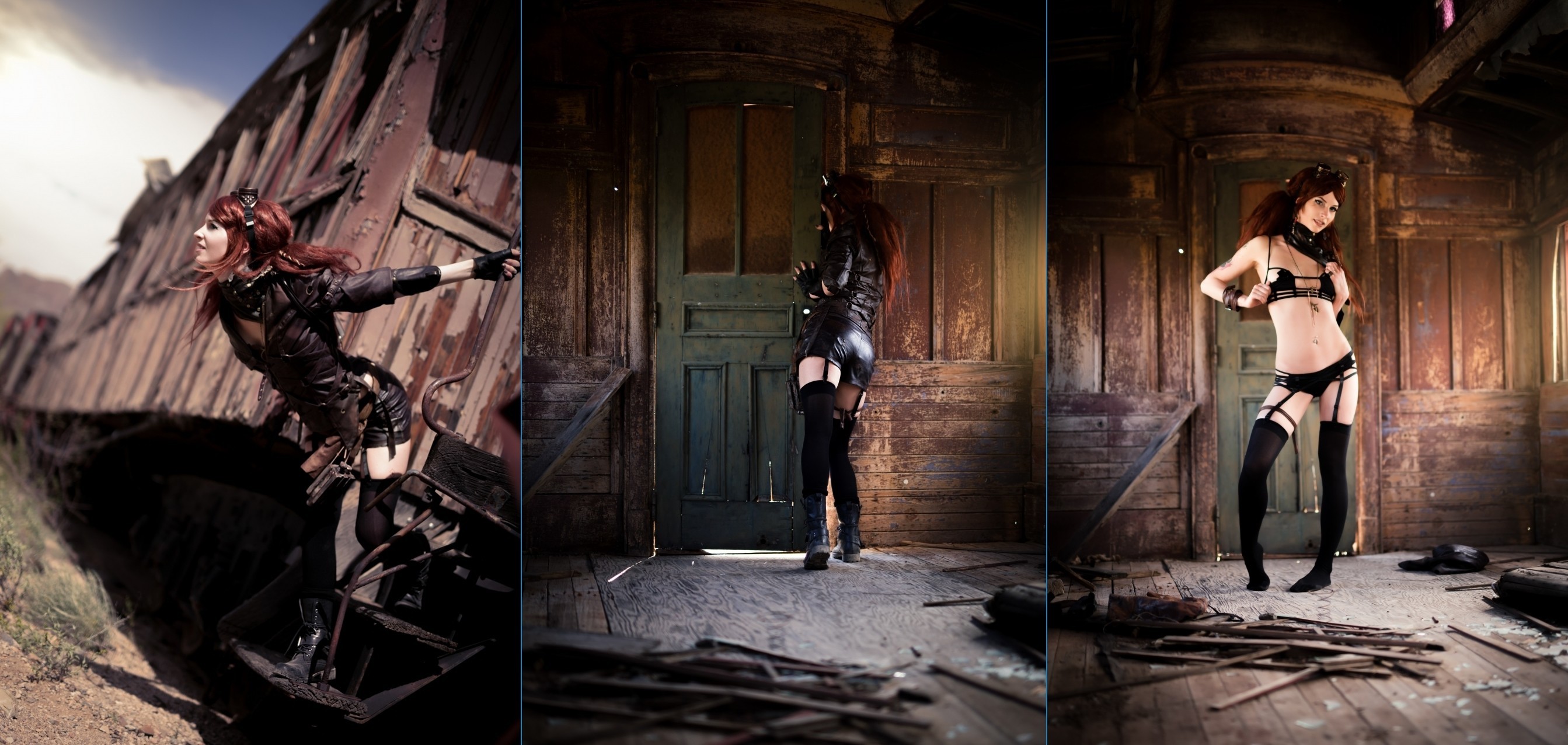 Donna, Cosplay steampunk, Casa abbandonata, Collage, 2K, sfondo per PC