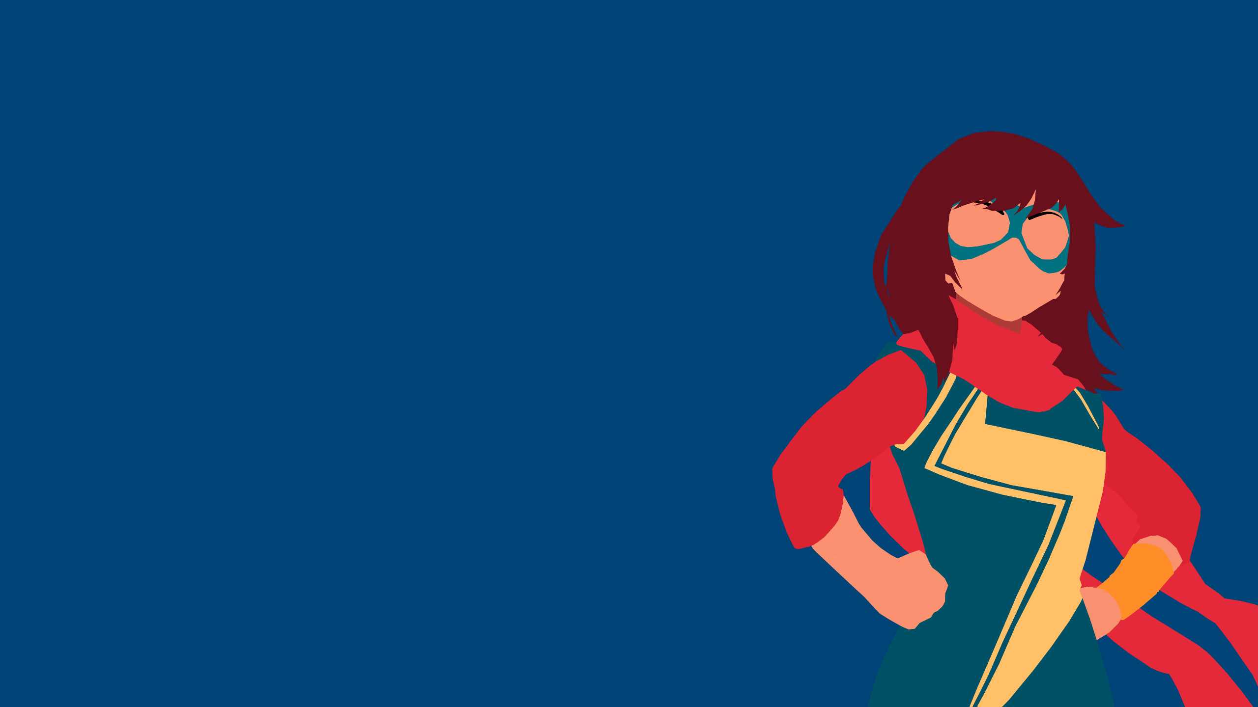 Ms. Marvel, Kamala Khan, Minimalismo, Sfondo blu, 2K, wallpaper desktop