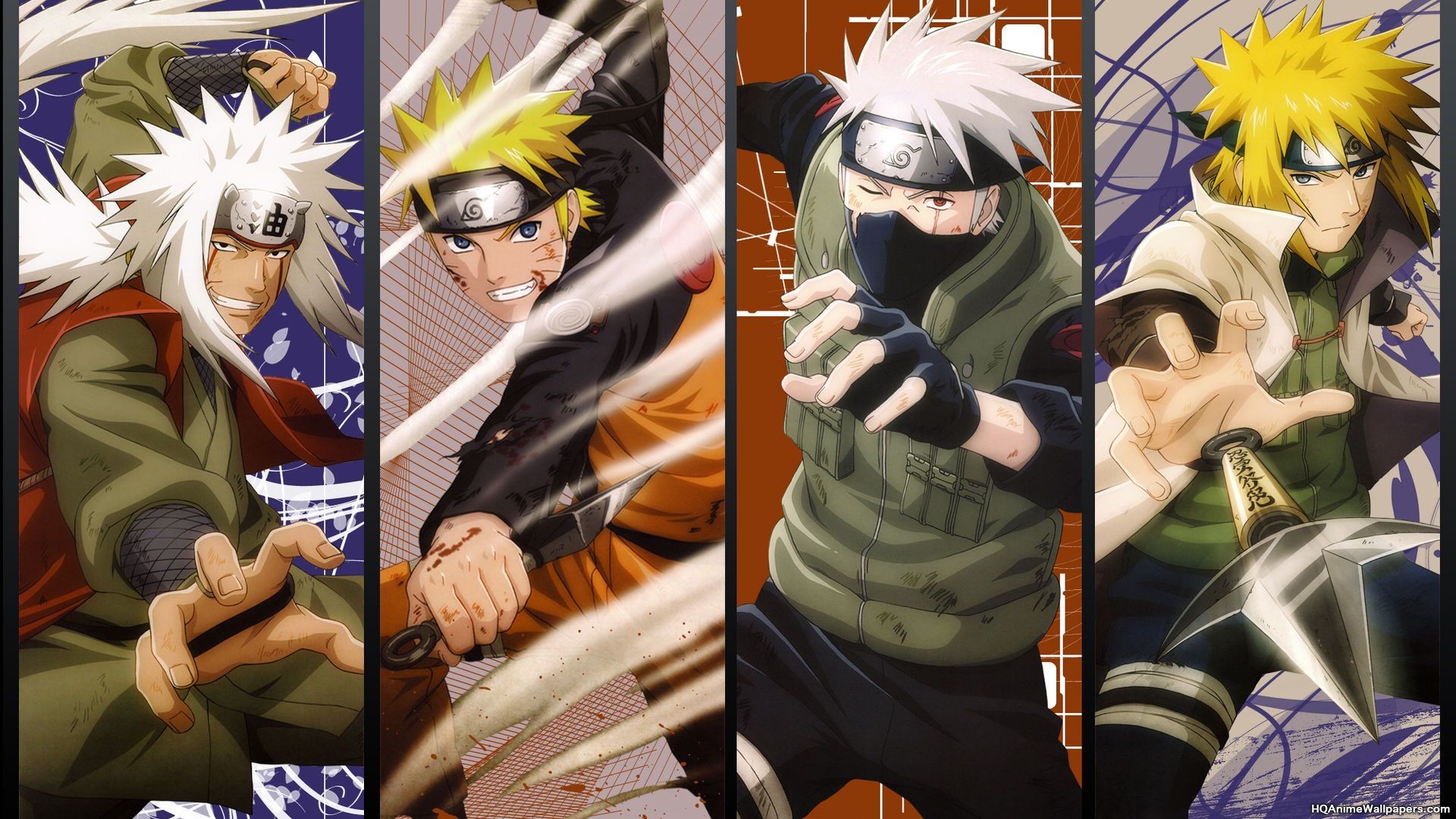 Jiraiya, Naruto Uzumaki, Kakashi Hatake, Minato Namikaze, Maestro e allievo, immagine di sfondo