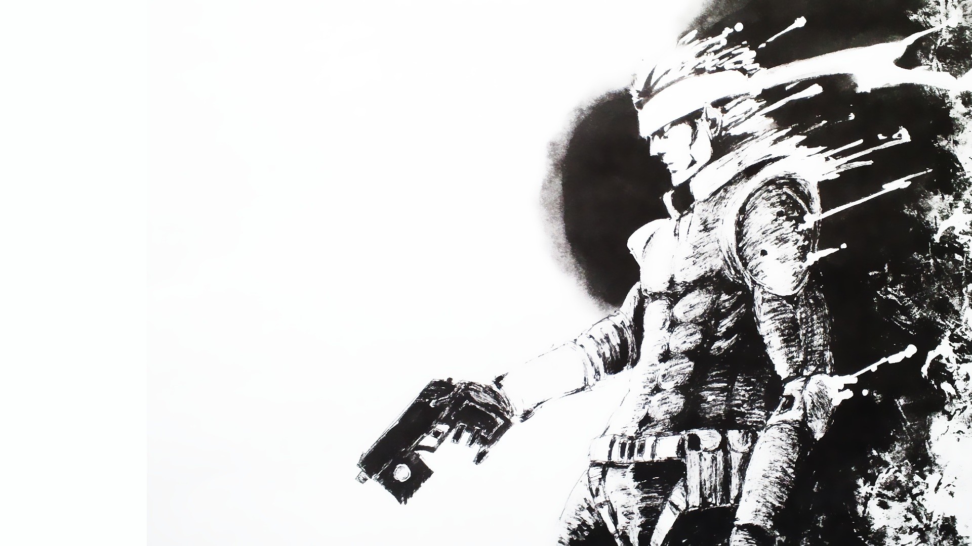Old Snake, Metal Gear Solid 4: Guns of the Patriots, Pistola, Bianco e nero, sfondo Full HD