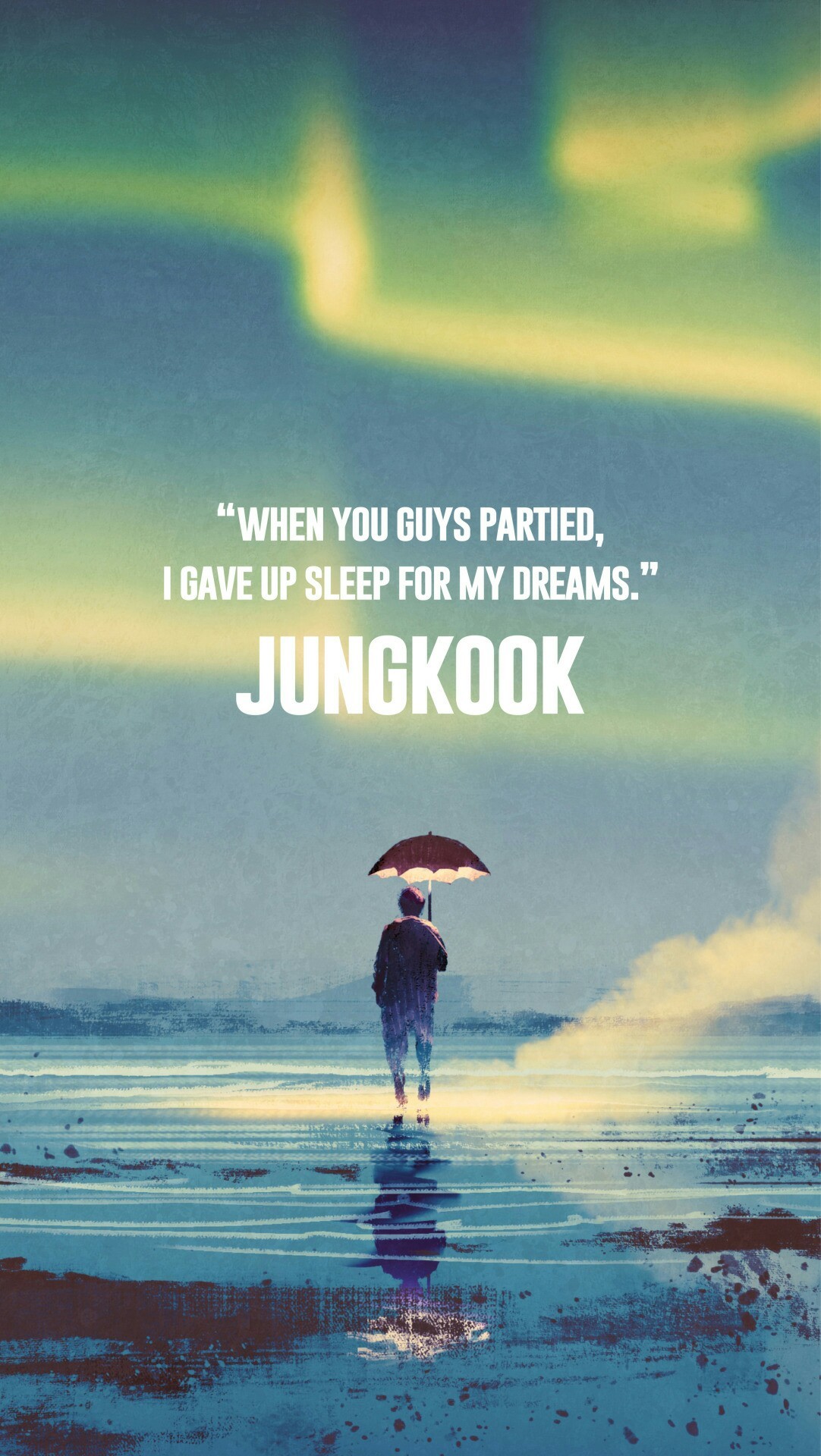 Jungkook, BTS, Aurora boreale, Ombrello, Citazione, Full HD, schermata di blocco del cellulare