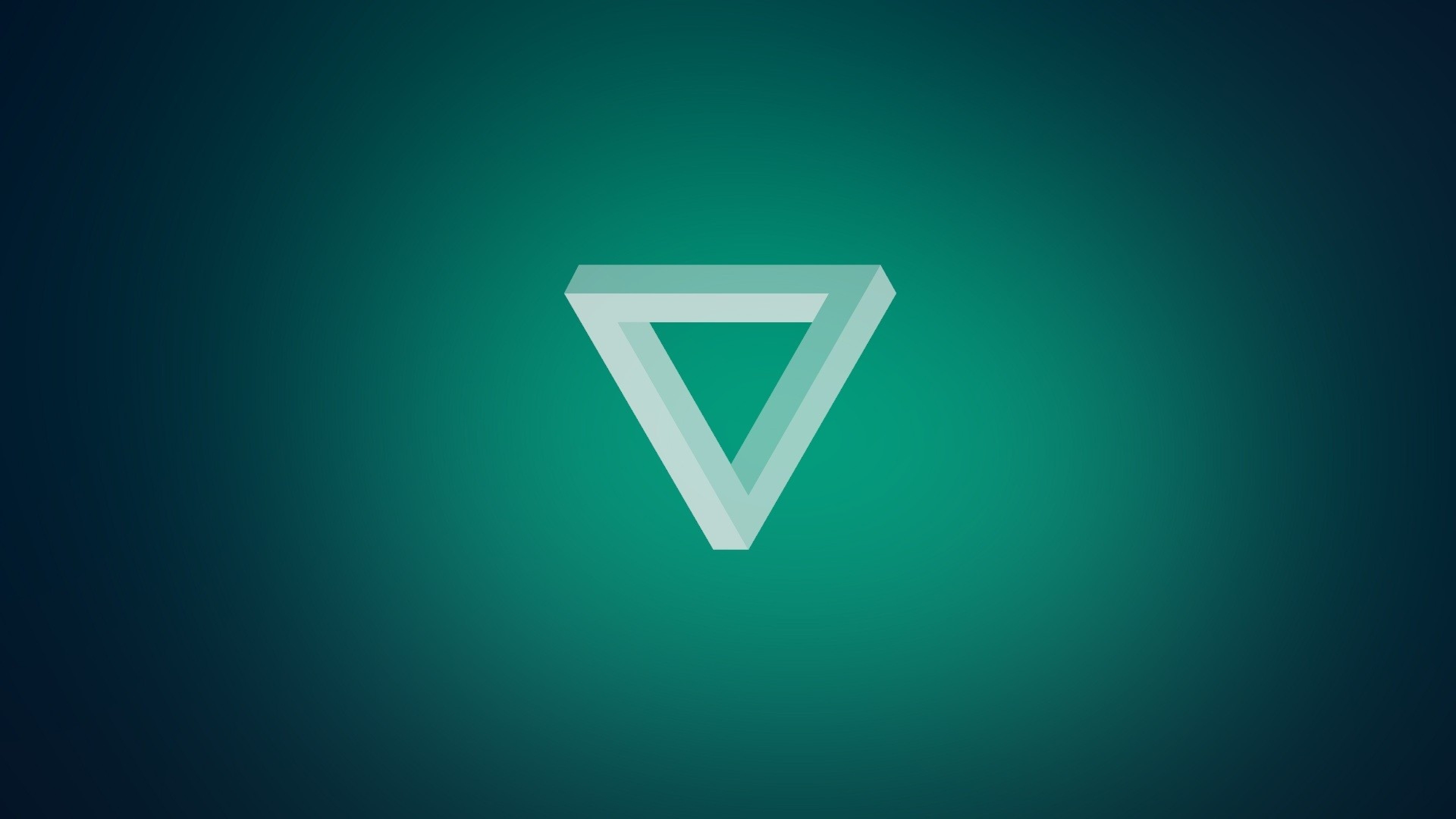 Triangolo di Penrose, Illusione ottica, Verde acqua, Minimalismo, sfondo desktop 4K