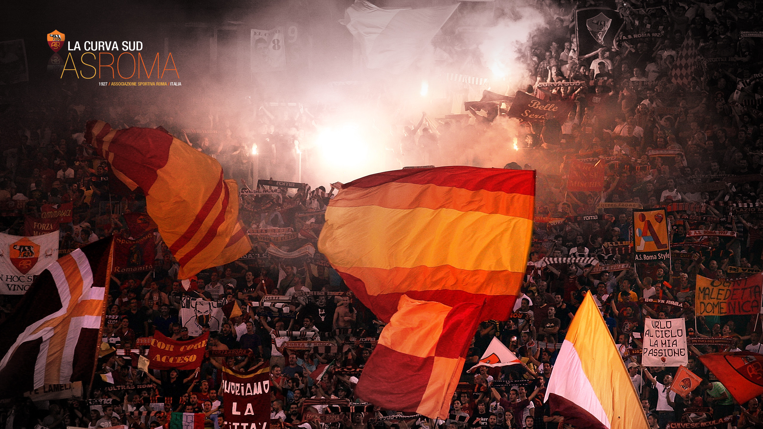 Curva Sud, AS Roma, Tifosi, Bandiere, 2K, sfondo per portatile
