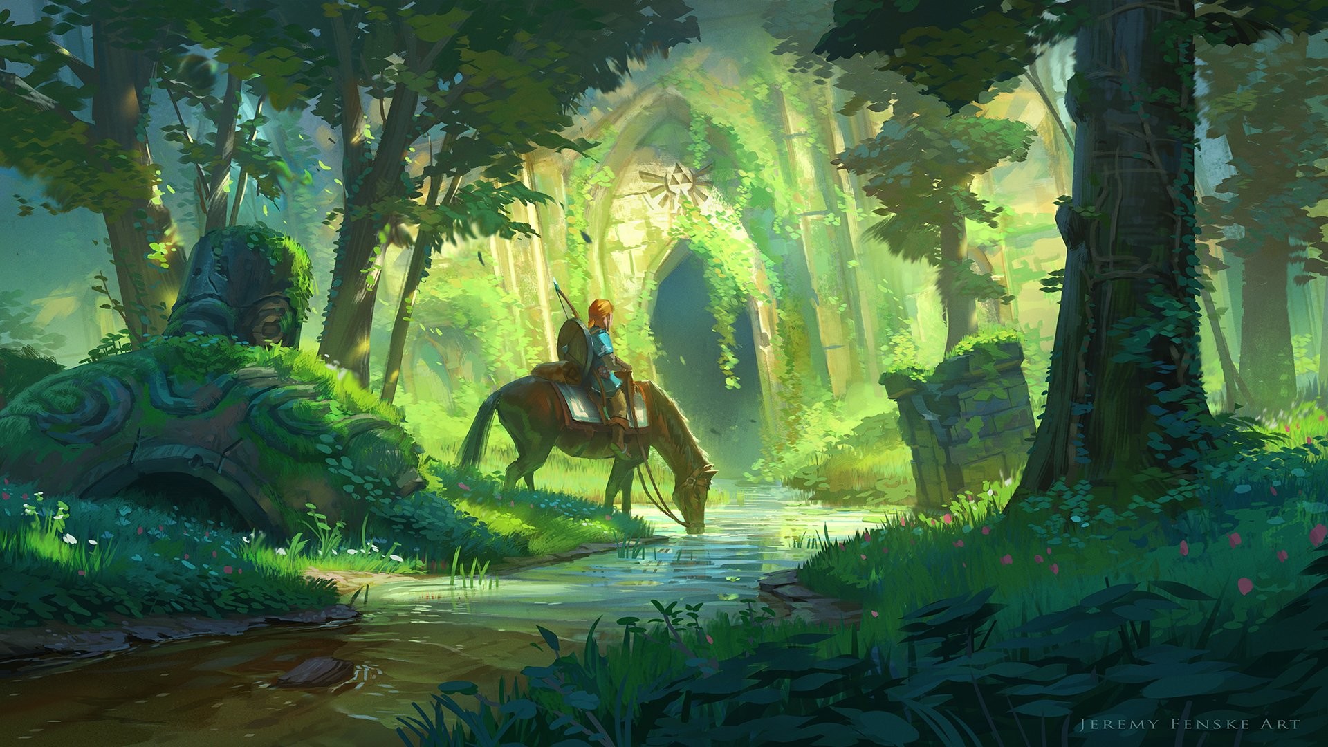 Link, The Legend of Zelda: Breath of the Wild, Epona, Foresta, Rovine, Verde, sfondo desktop
