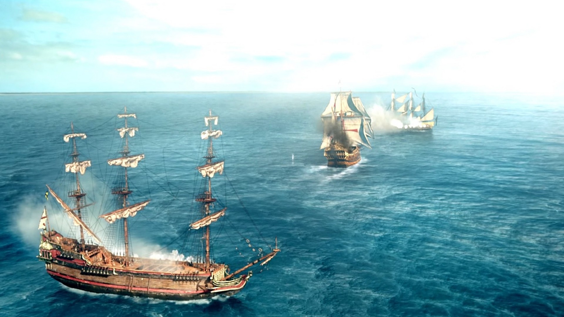 Black Sails, Battaglia navale, Galeoni, Mare turchese, Full HD, sfondo per PC e portatile