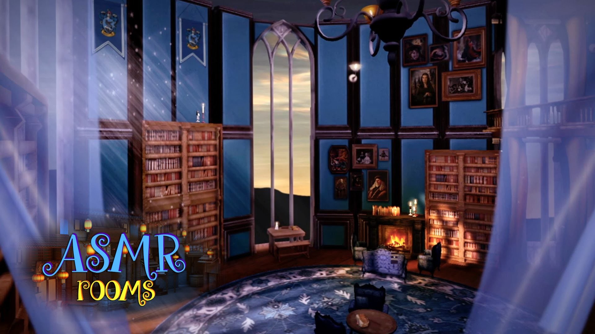 Sala comune di Corvonero, Harry Potter, ASMR, Biblioteca, Camino, sfondo Full HD per portatile