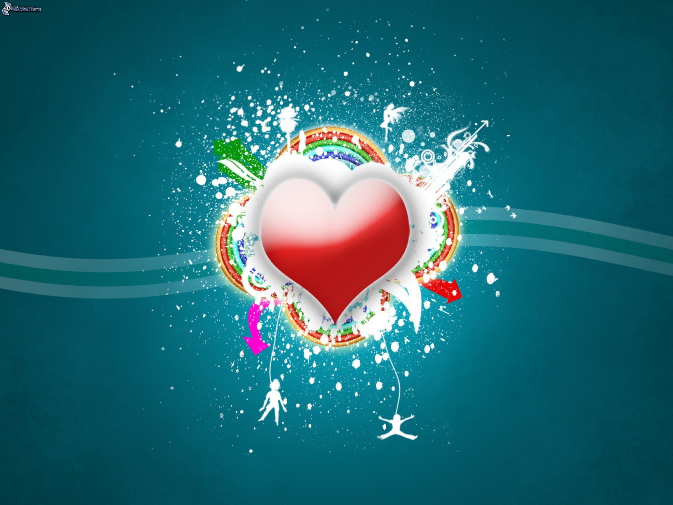 Cuore, Arcobaleno, Schizzi, Sfondo turchese, 2K, schermata di blocco iPad