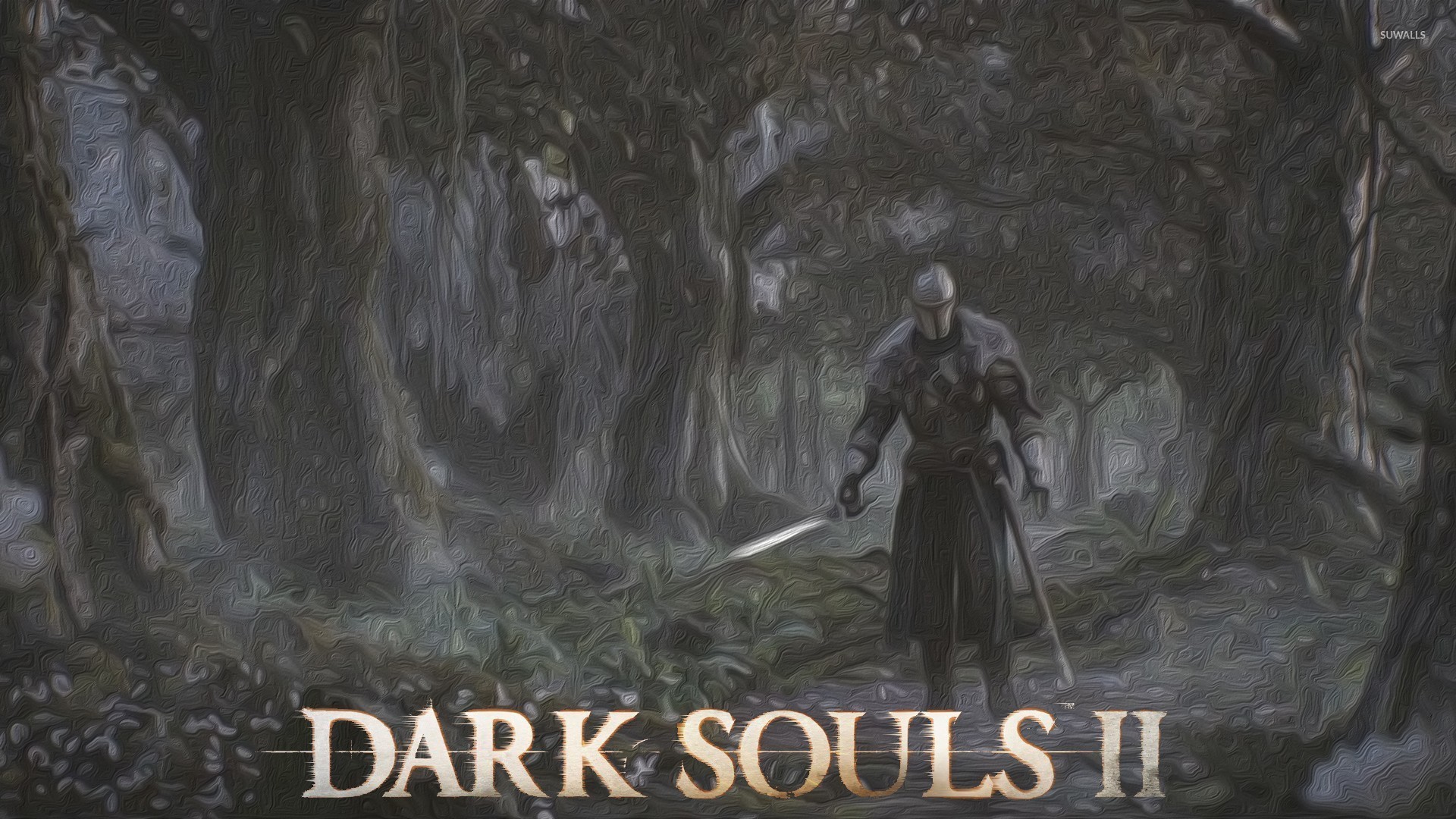 Dark Souls II, Logo, Foresta, Cavaliere, 16:9 Full HD, sfondo widescreen