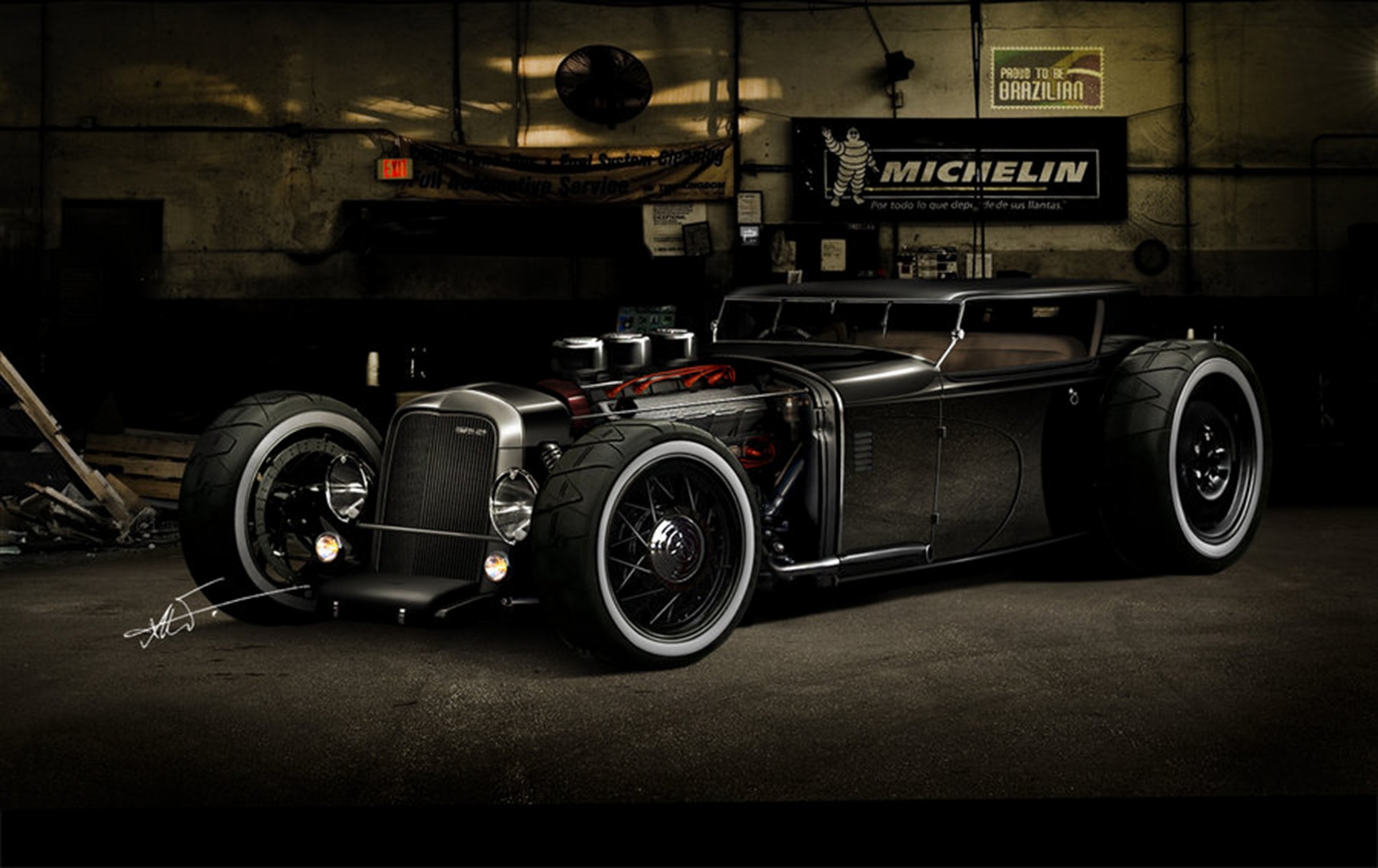 Hot rod, Garage, Michelin, Rat rod, Full HD, sfondo per portatile