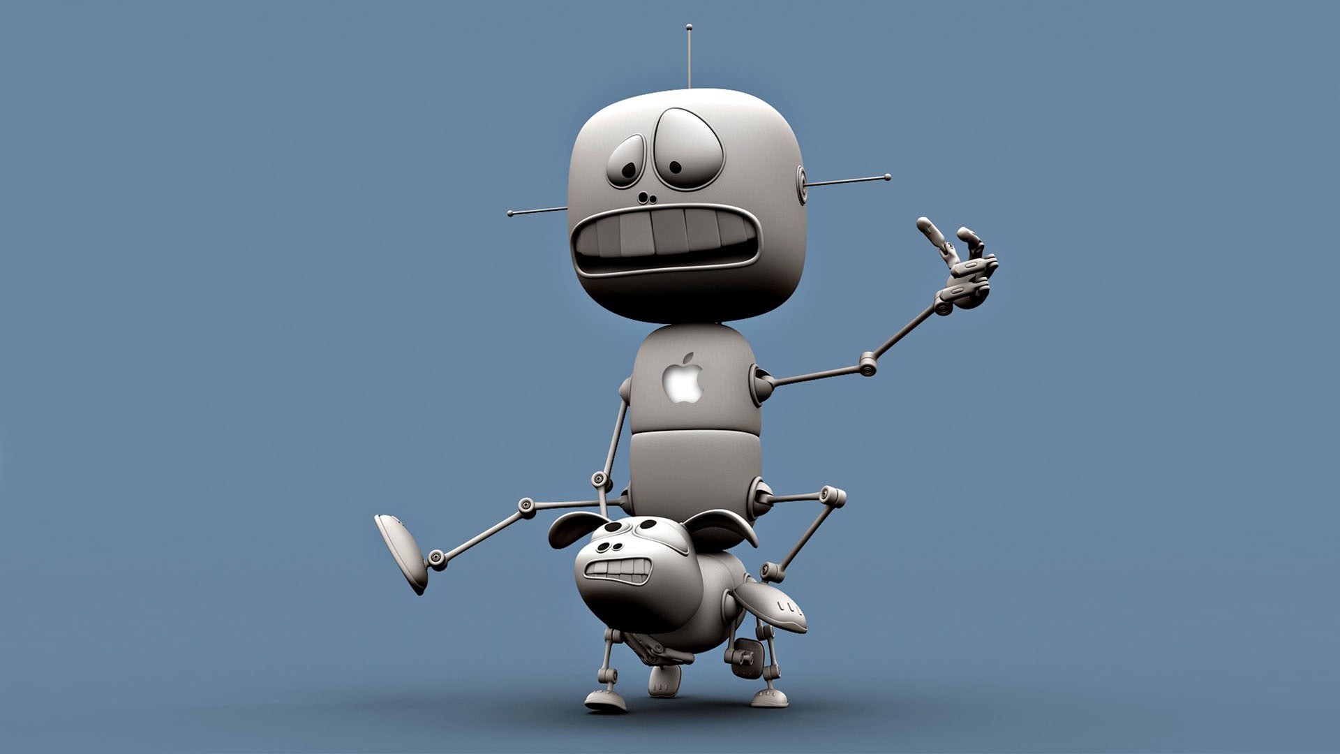 Robot, Cartone 3D, Cane robot, Logo Apple, Personaggio buffo, Full HD, sfondo desktop